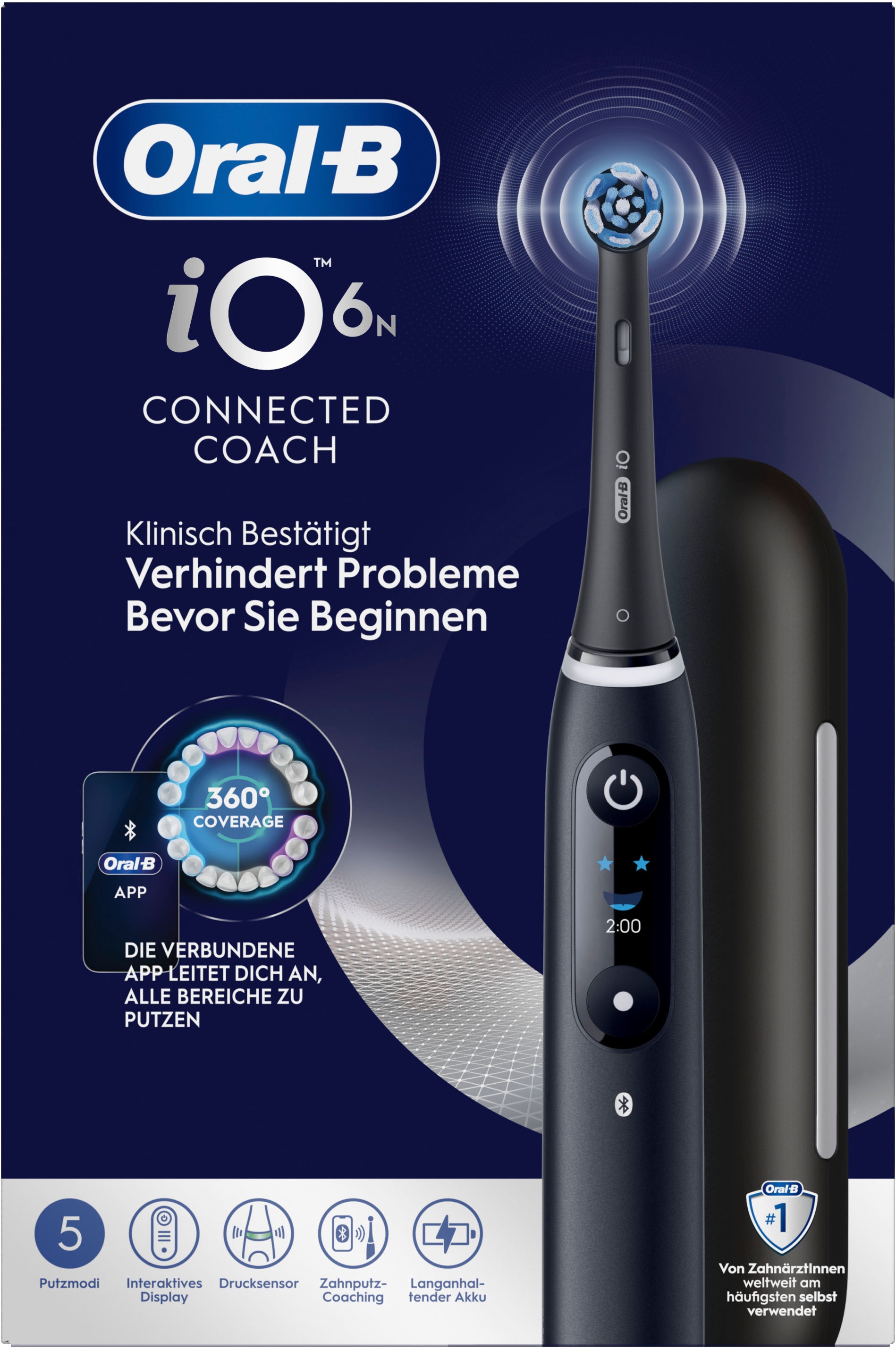 Oral-B Elektrische Zahnbürste »iO 6« 2 Stk. Aufsteckbürsten mit Magnet-Technologie, Display, 5 Putzmodi, Reiseetui