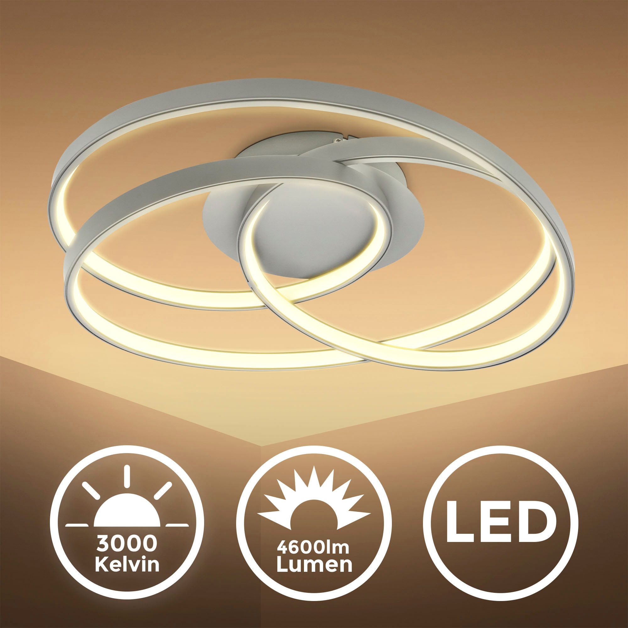 B.K.Licht LED Deckenleuchte »BK_FR1540 LED Frame-Deckenlampe, Ringleuchte, Silber, 3.000K«, 1 flammig, Leuchtmittel LED-Modul | LED fest integriert, 4.600lm, 35W, mit warmweißen Licht, IP20, B: 39,5cm