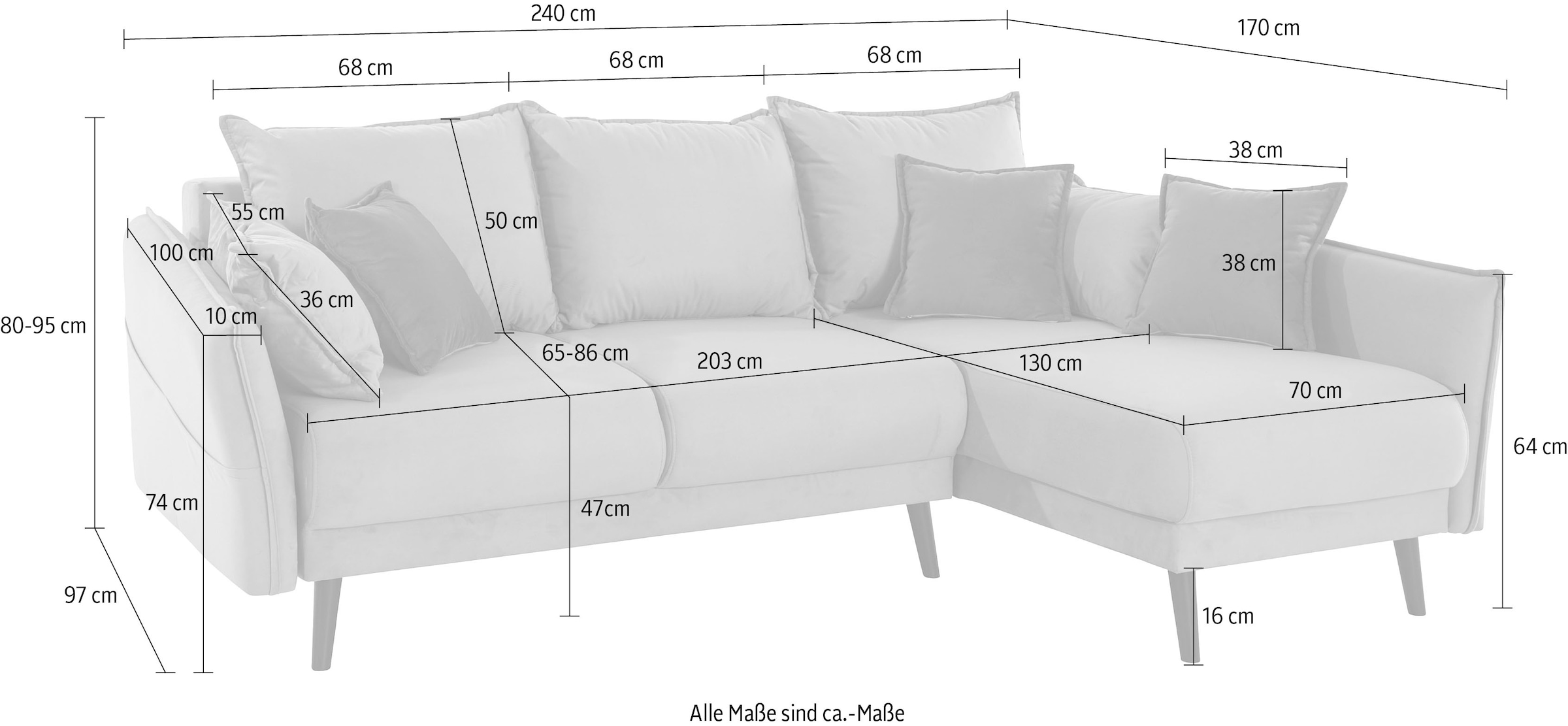 Home affaire Ecksofa »Asra L-Form, B: 240 cm« Bettfunktion, Bettkasten, Taschen & 3 Zierkissen, Federkern
