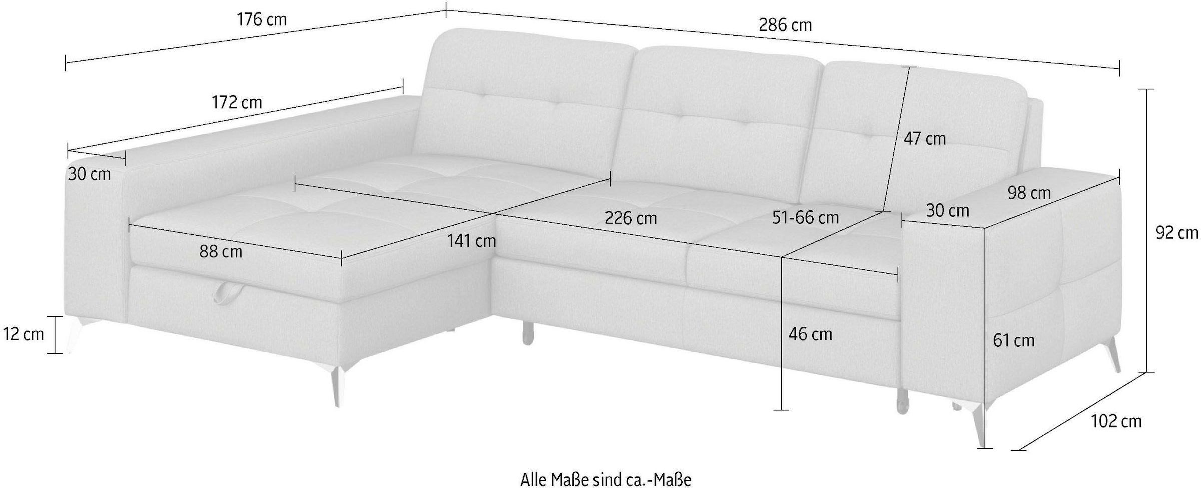 sit&more Ecksofa »Baviene L-Form« inklusive Sitztiefenverstellung und Federkern, wahlweise Bettfunktion