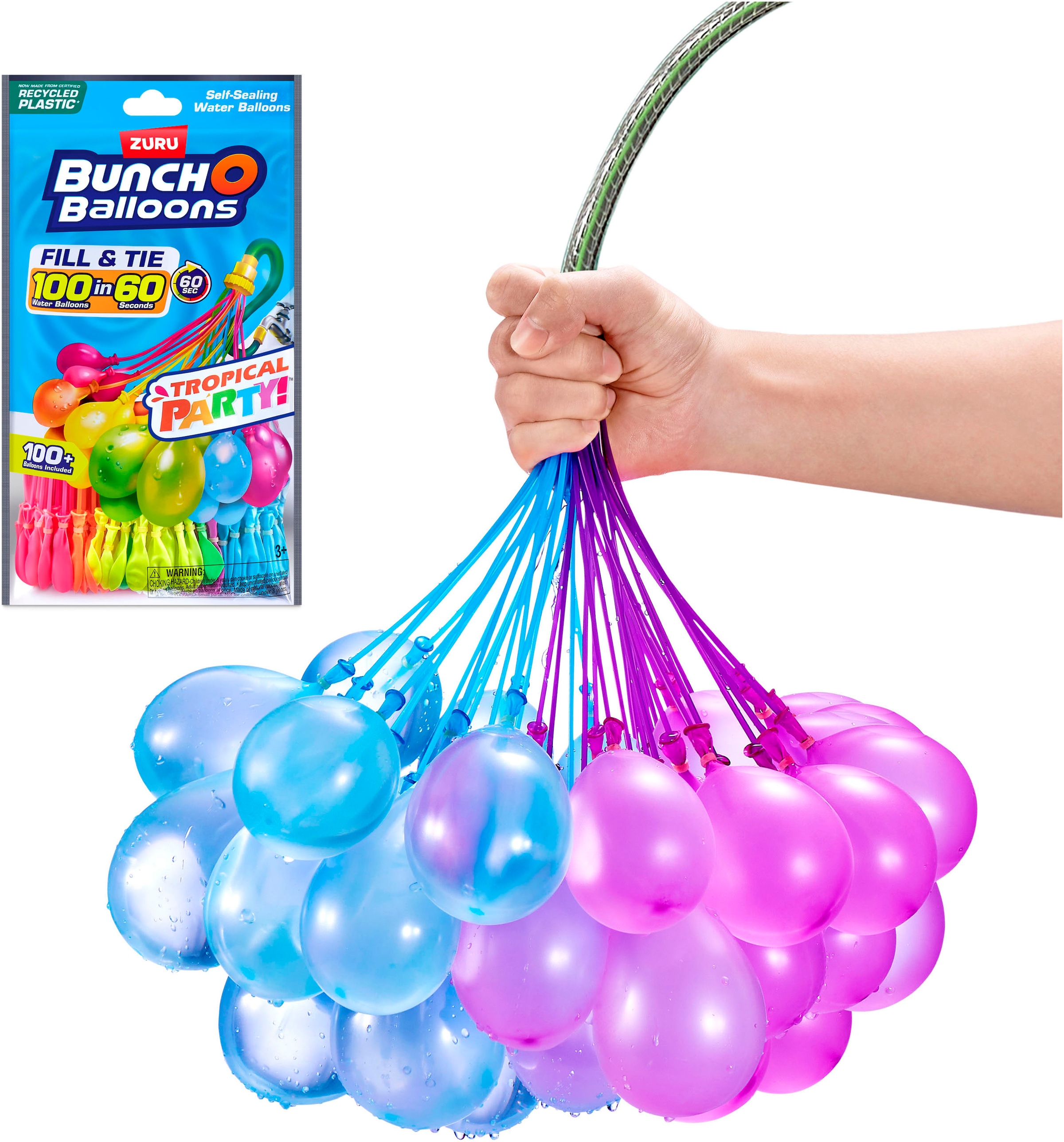 Bunch O Balloons Badespielzeug »Bunch O Balloons, 100+ Wasserballons Tropical Party«, aus recyceltem Material; Lieferung erfolgt farblich sortiert