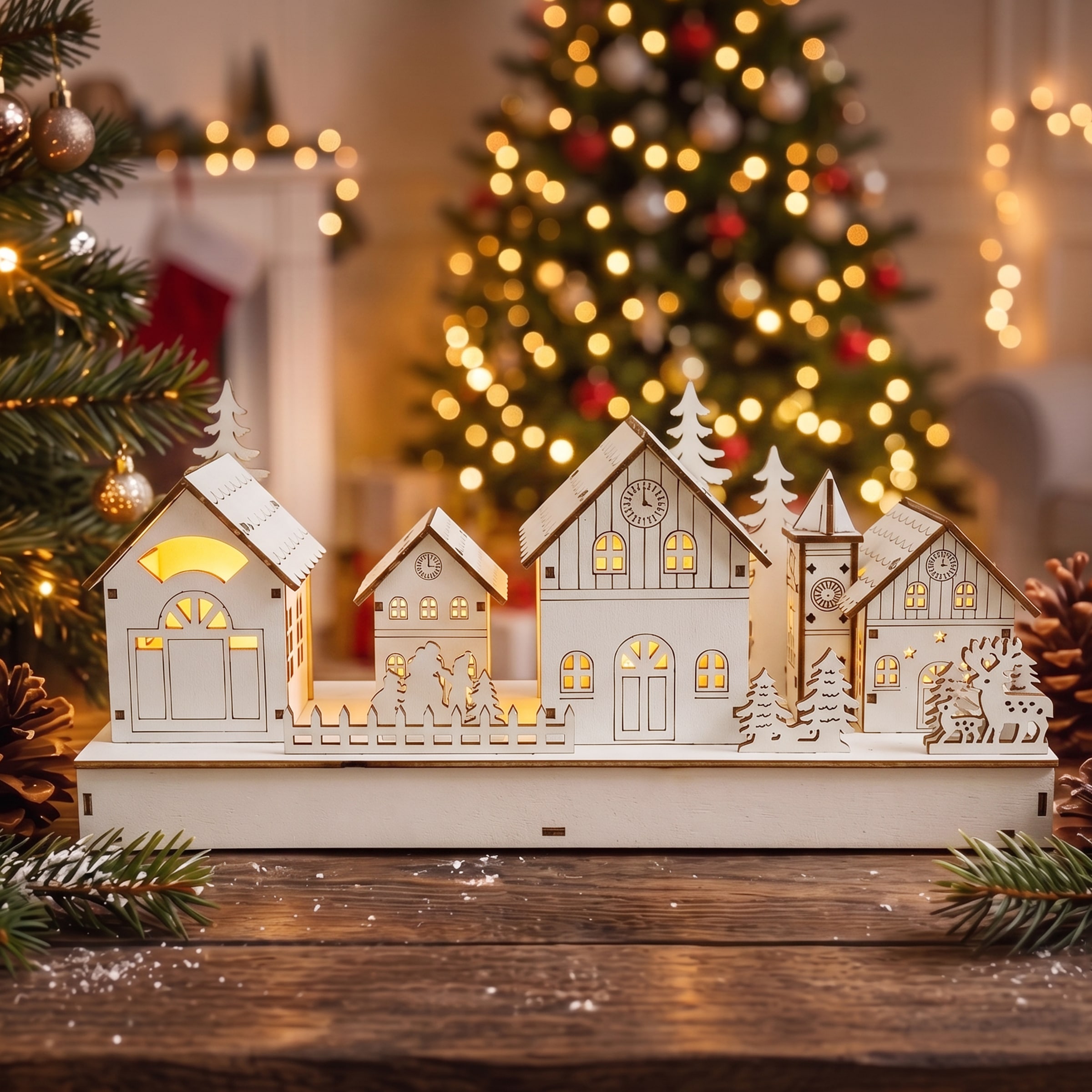 OTTO home Weihnachtsdorf »Weihnachtsszene weiß« LED-Licht, detailreich gestaltete Winterszene