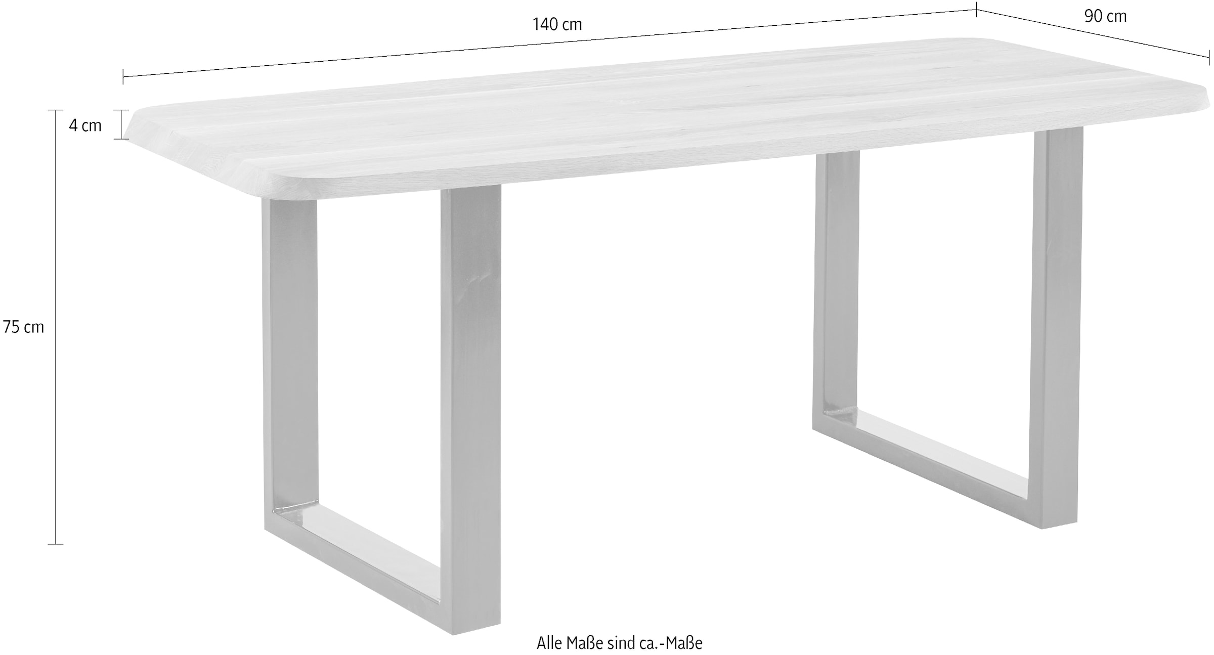 massivline&more Esstisch »Porto, Vierfußtisch, Küchentisch, Tisch, Esstisch, Holztisch« 2 Stk. tlg. Platte massiv, Gestell Metall pulverbeschichtet schwarz