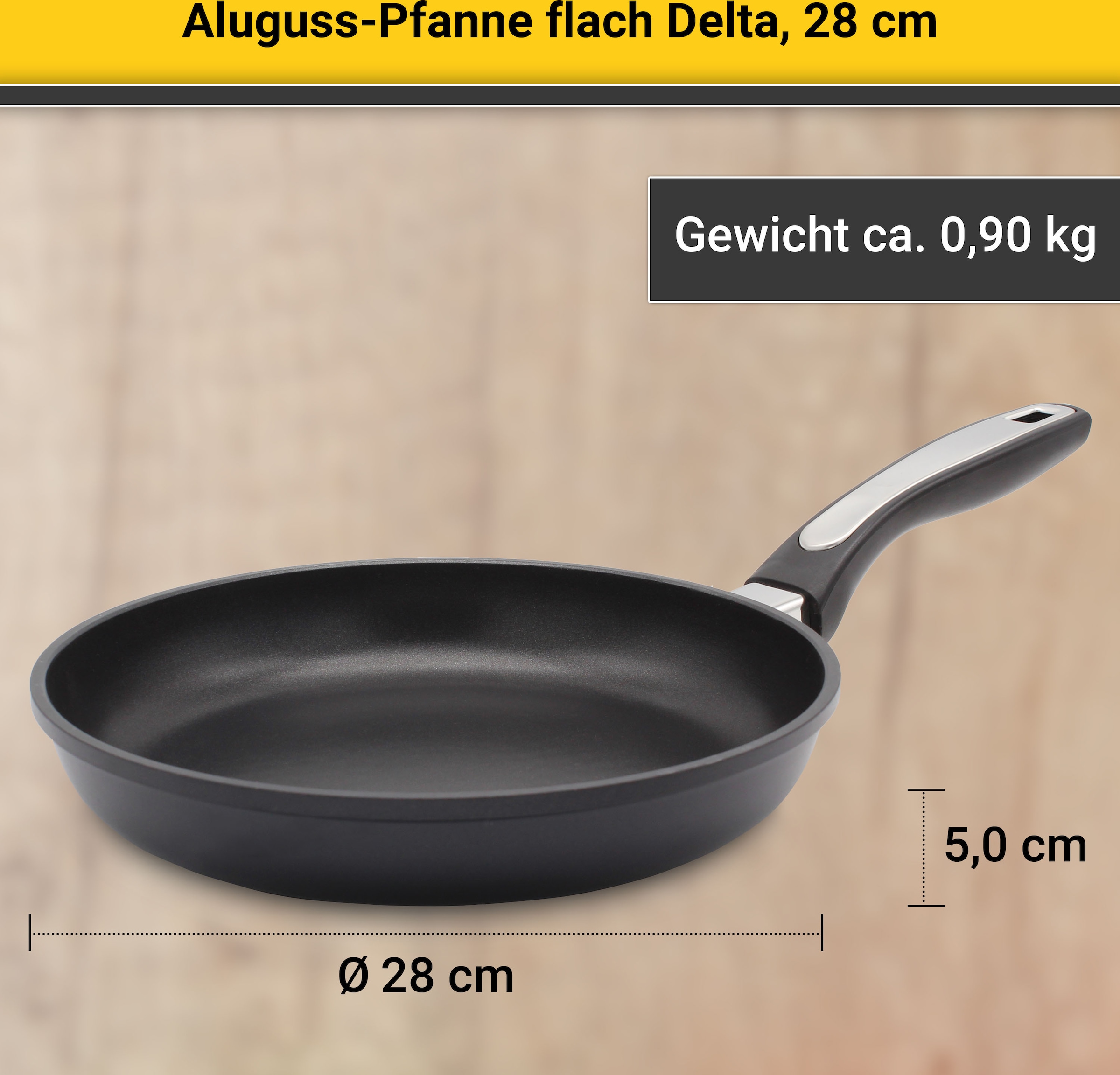 Krüger Bratpfanne »Delta«, Aluminiumguss, (1 tlg.), Ø 28 cm, Induktion mit  3 Jahren XXL Garantie