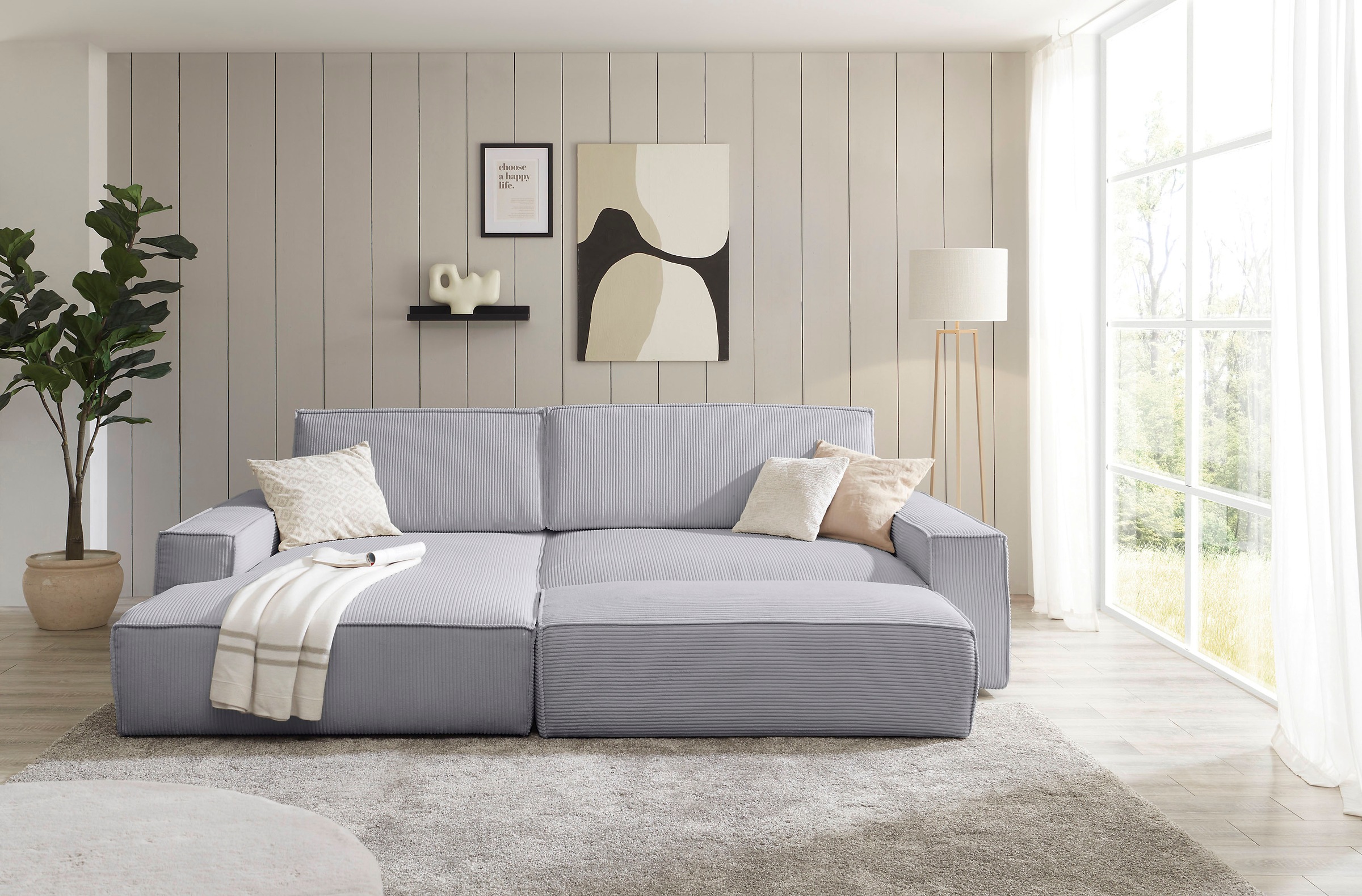 Home affaire Polsterecke »NEU: SHERWOOD XXL tief, L-Form mit Schlaffunktion, Big-Sofa mit Hocker«, (Set, 2 St.), stellbar zum Schlafsofa (Krokodilverbinder), Cord, Leinenoptik