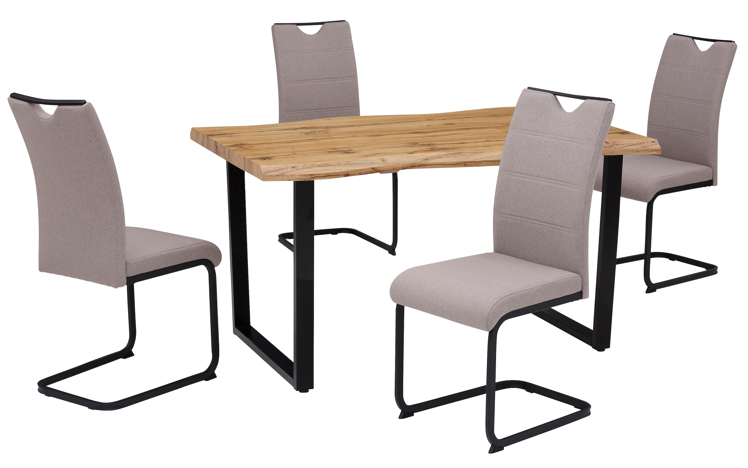 HELA Essgruppe »GISELLE«, (Set, 5 tlg.), U-Gestell, Tischplatte mit Baumkante, Belastbarkeit Stuhl 120 KG