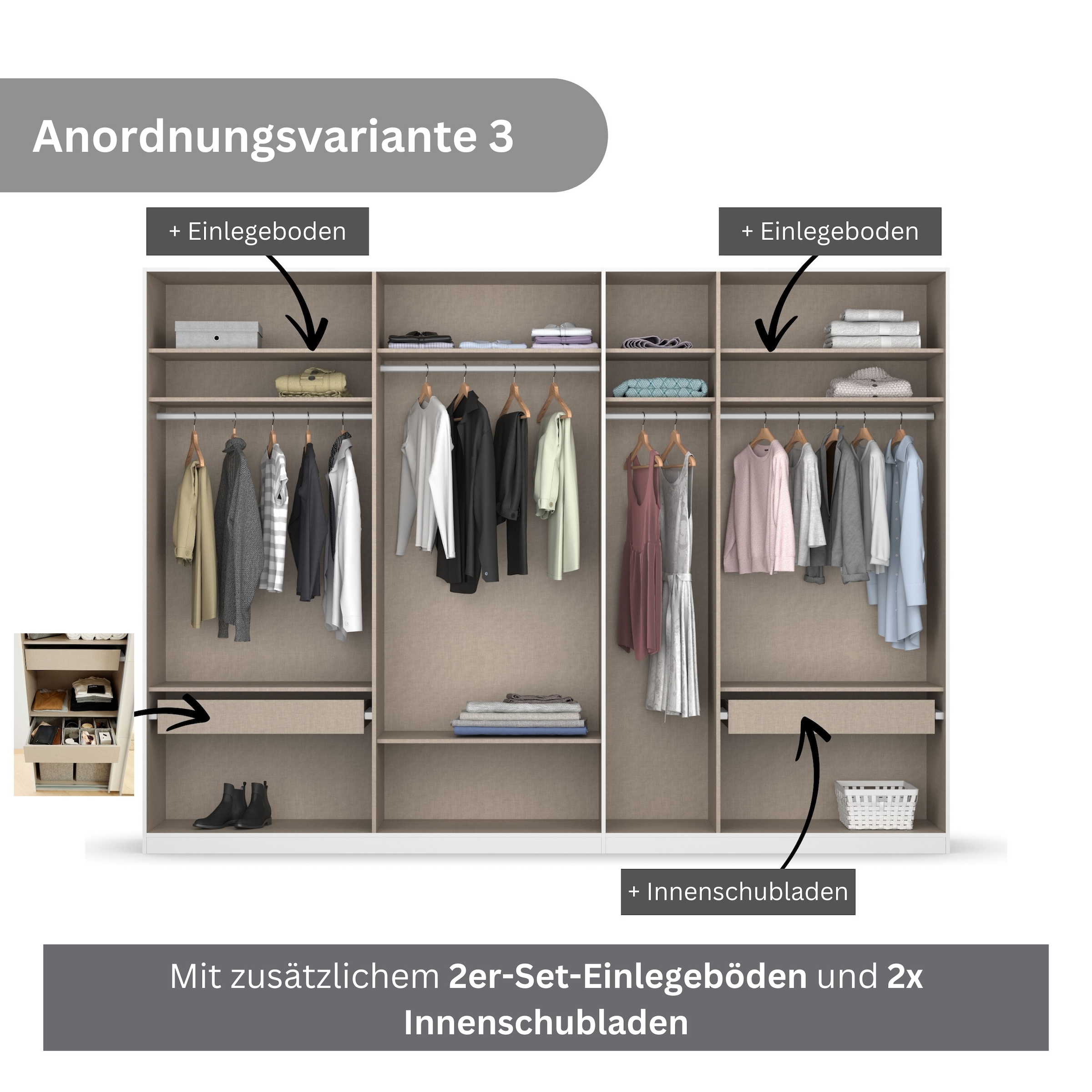 rauch Drehtürenschrank »Kleiderschrank Schrank Garderobe KOLUNA mit Glastüren und Spiegel«, inkl. 2 Innenschubladen sowie extra Einlegeböden MADE IN GERMANY