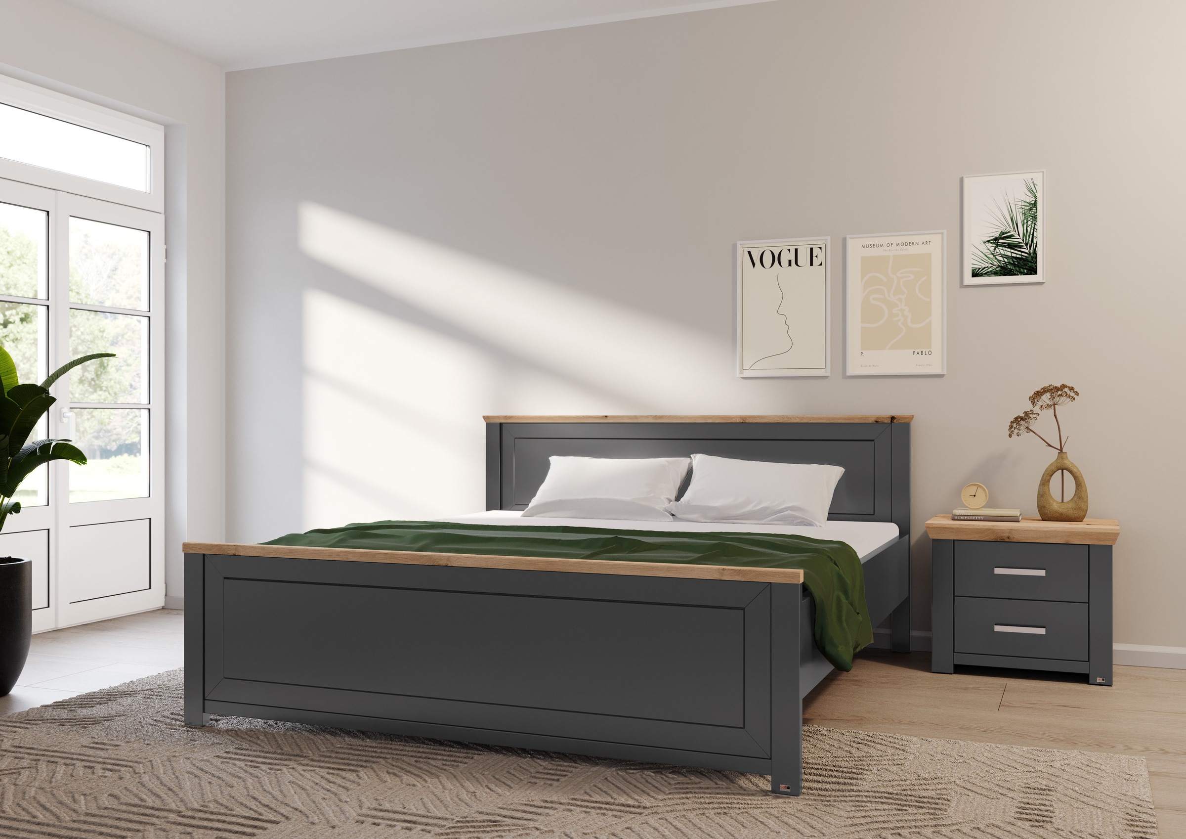 set one by Musterring Bett »York Schlafen«, (1 tlg.), Doppelbett 180 x 200 cm, weiß/Eiche Nelson oder grau/Artisan-Eiche