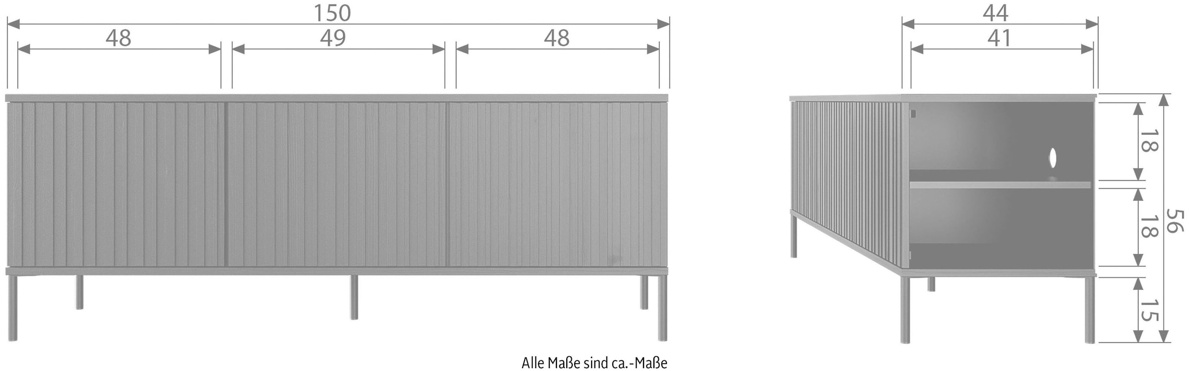WOOOD Sideboard »New Gravure, TV-Kommode, Breite 100 cm oder 150 cm«, Kommode Höhe 56 cm, mit grafischen Relieftüren, viel Stauraum