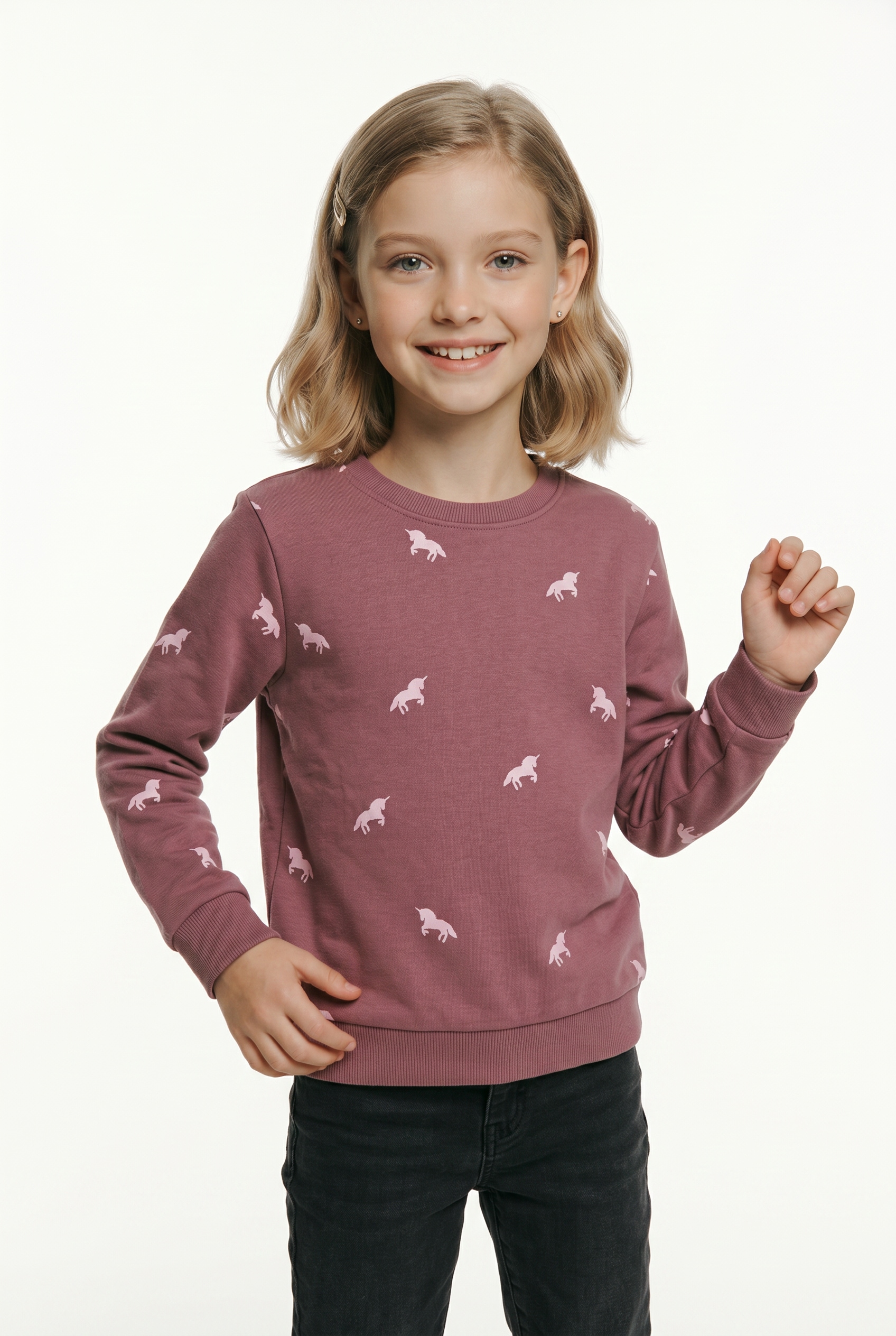 Name It Sweatshirt »NMFVALBA – Sweater mit Herzchen-Alloverdruck und Rippbündchen«, bedruckt, casual, regular fit, Sweatware, Rundhals
