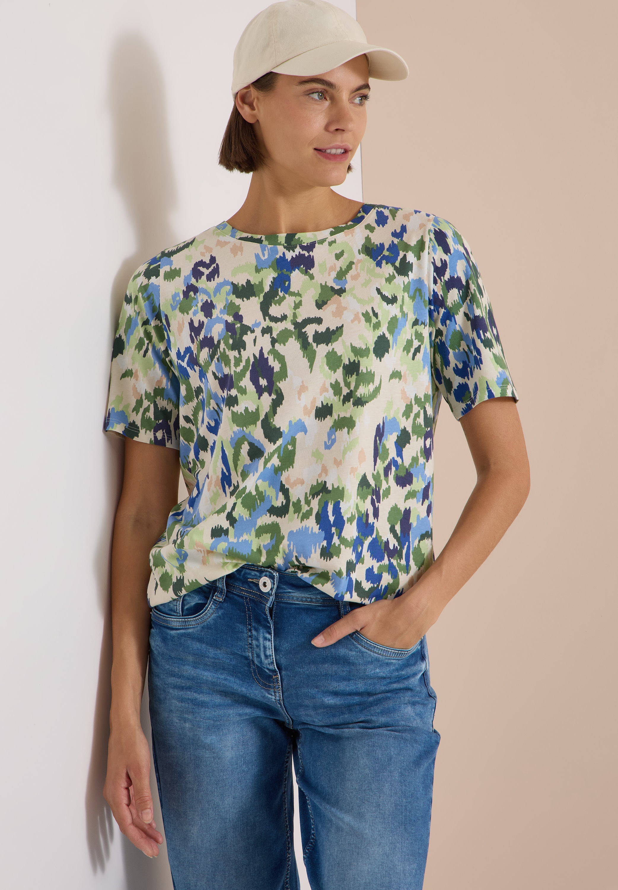 Cecil Kurzarmshirt Sommershirt mit Boat Neck und Print