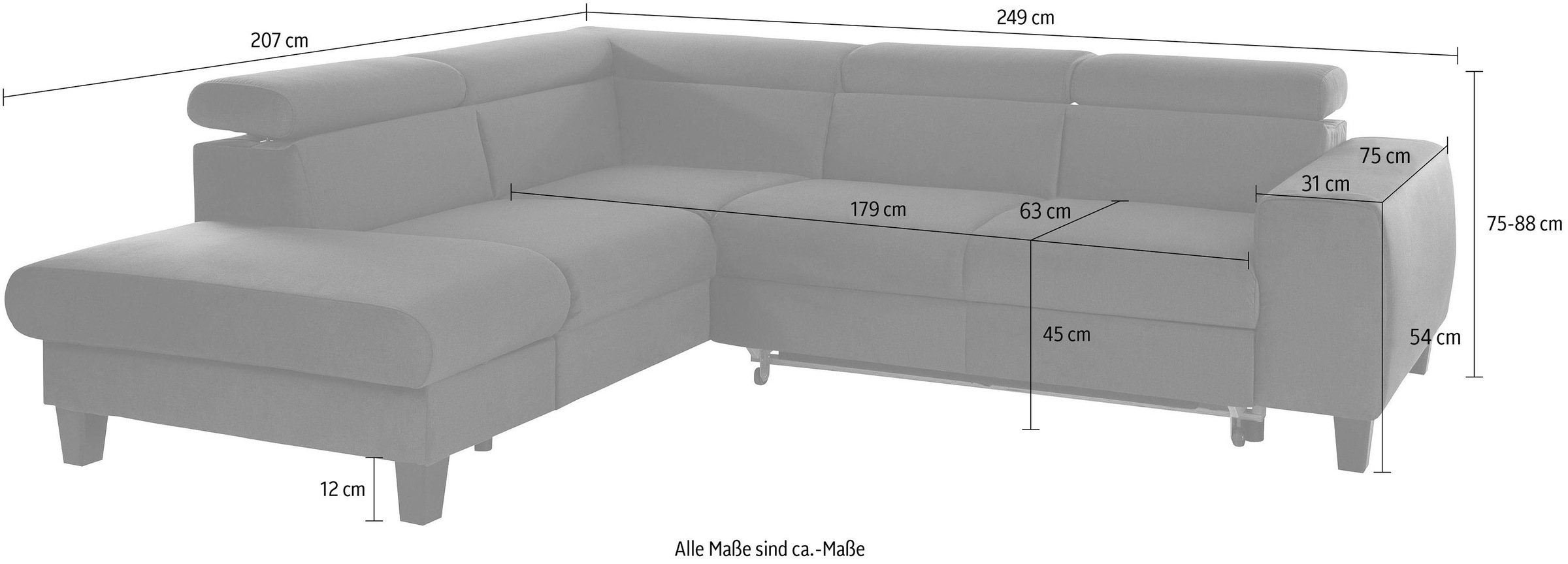 COTTA Polstergarnitur »Morven L-Form«, (Set), Set bestehend aus: Ecksofa mit Kopfteilverstellung & Hocker