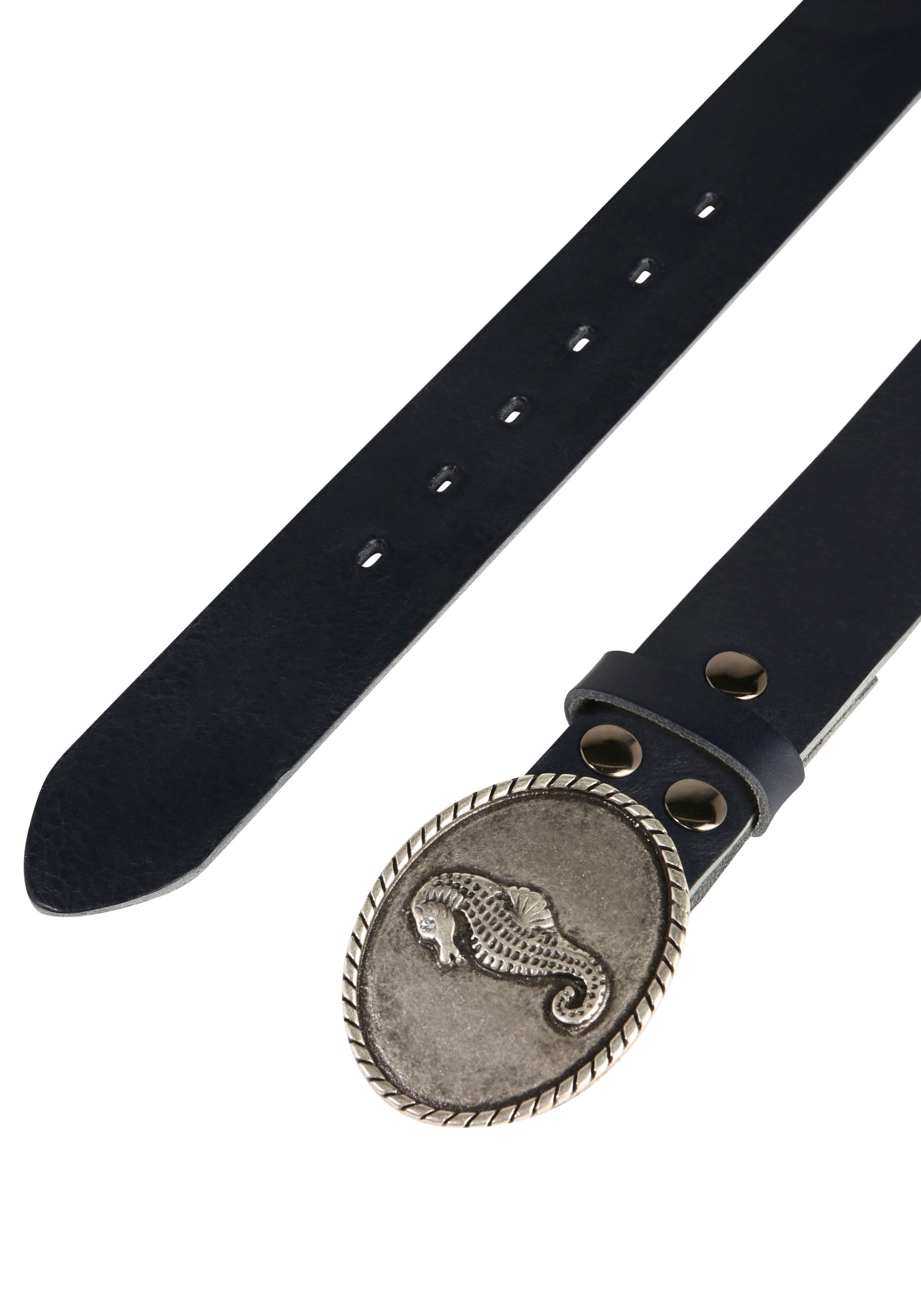 Rettungsring Gürtel Ledergürtel Schließe »Seepferd Oval Silber Mit Swarovski-Kristall Verdelt«