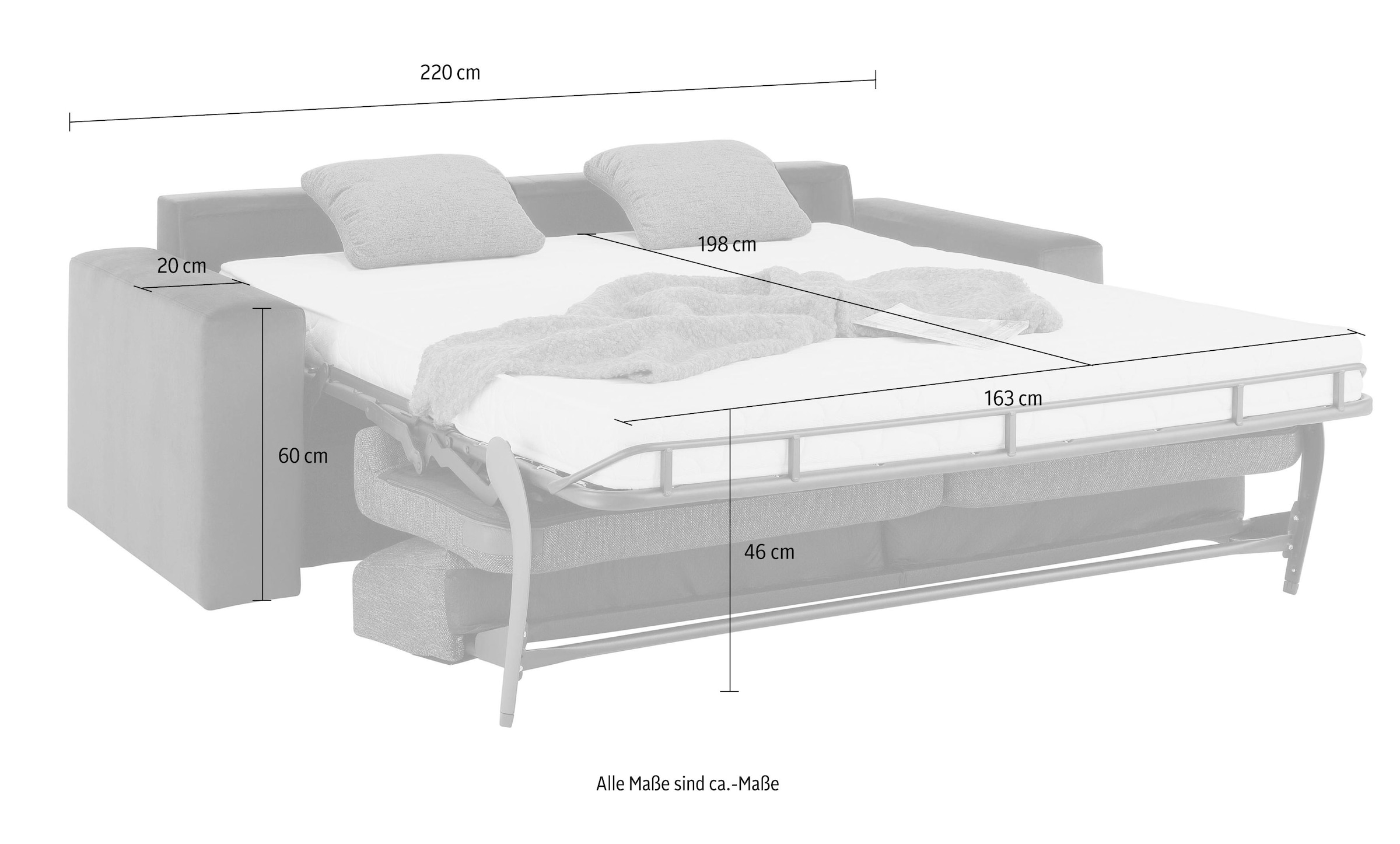 Home affaire Schlafsofa »Roma Matratzenhöhe 14 cm«, Dauerschlaffunktion, mit Unterfederung, Lattenrost, Matratze
