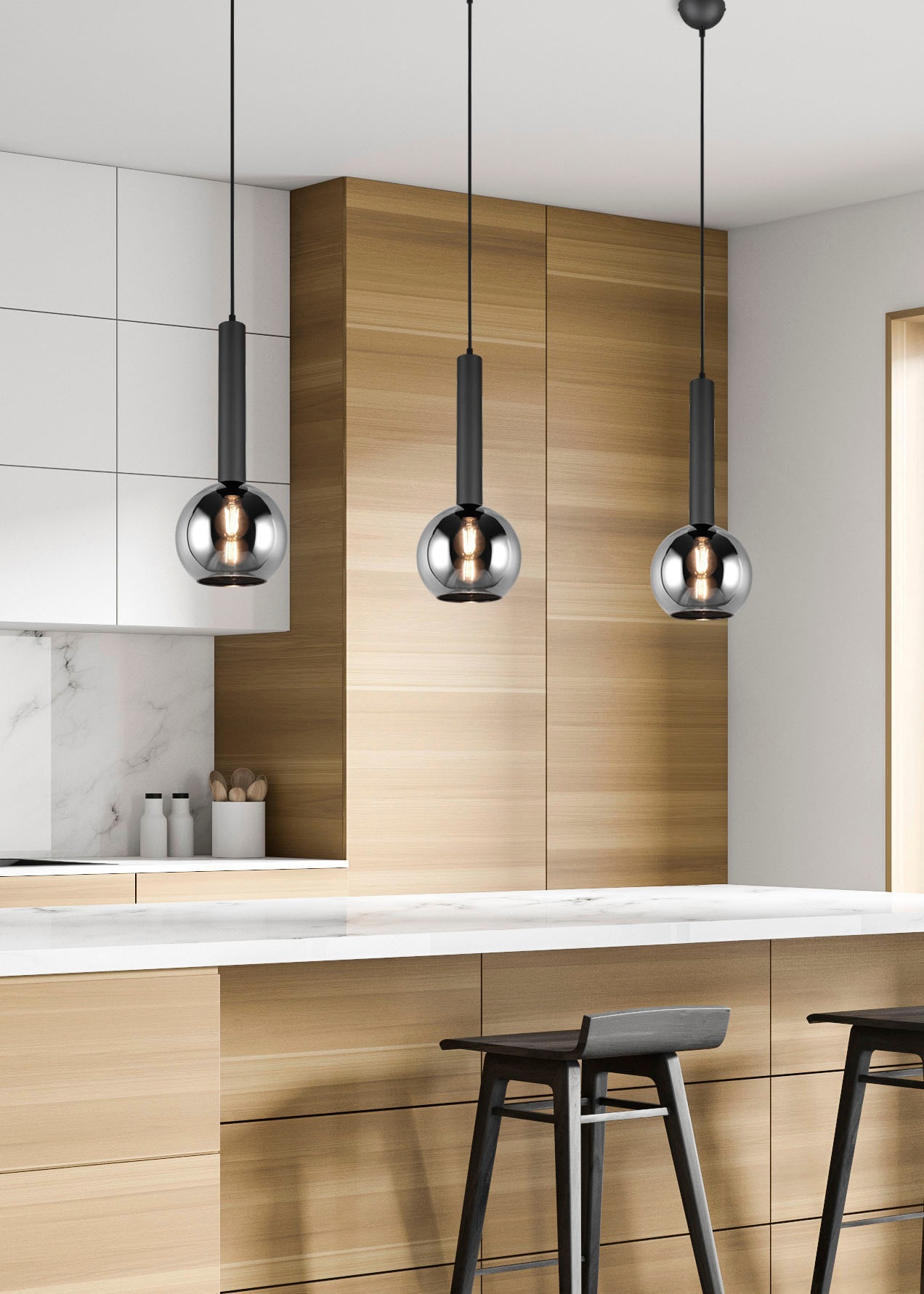 TRIO Leuchten Pendelleuchte »Clayton«, 1 flammig, Leuchtmittel E27 | ohne Leuchtmittel, Hängelampe höhenverstellbar bis 150cm, Glas rauchfarbig, exkl 1xE27