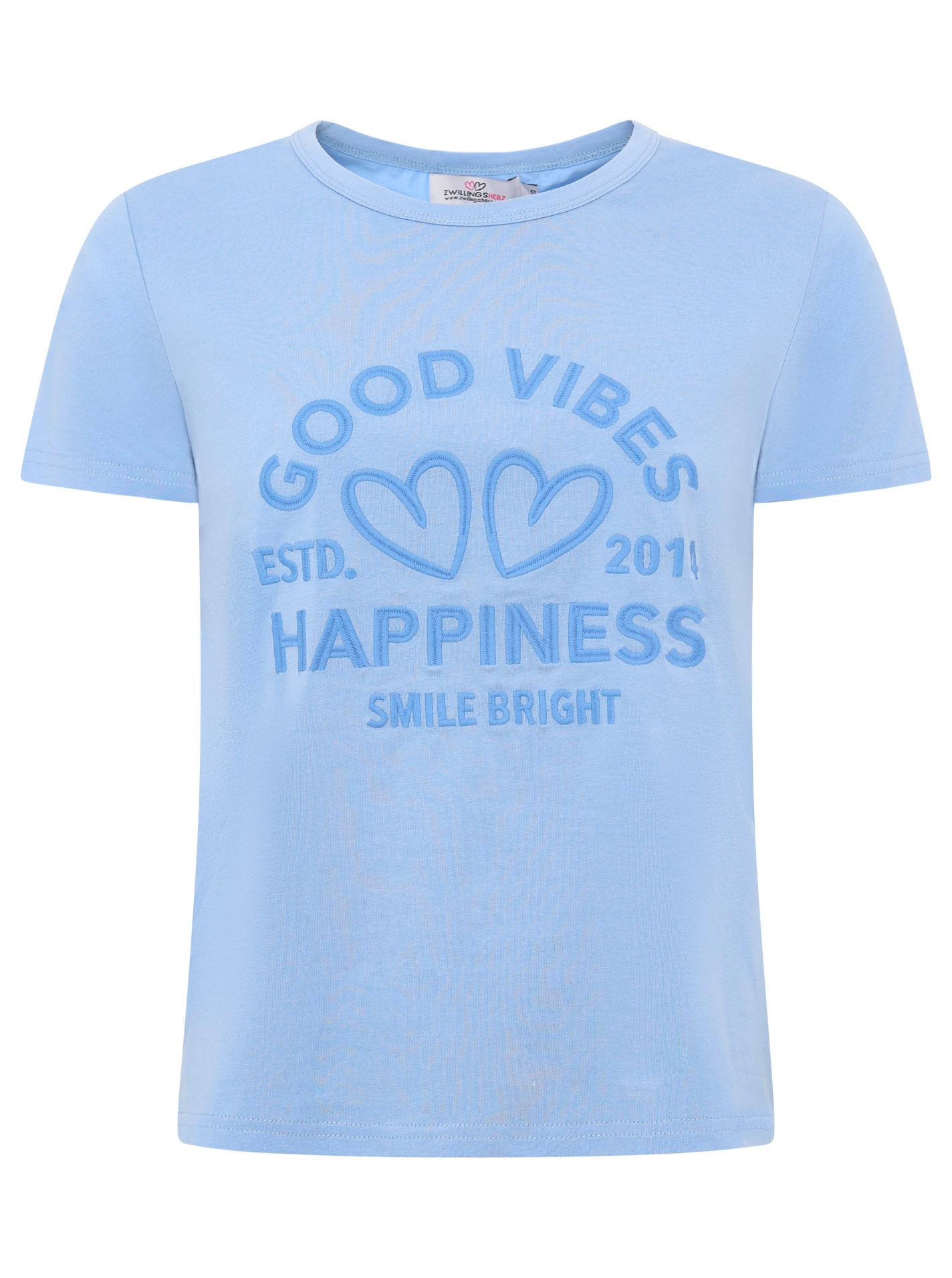 Zwillingsherz T-Shirt »"Happiness Vibes"« ton in ton Stickerei, kurzarm, Rundhals