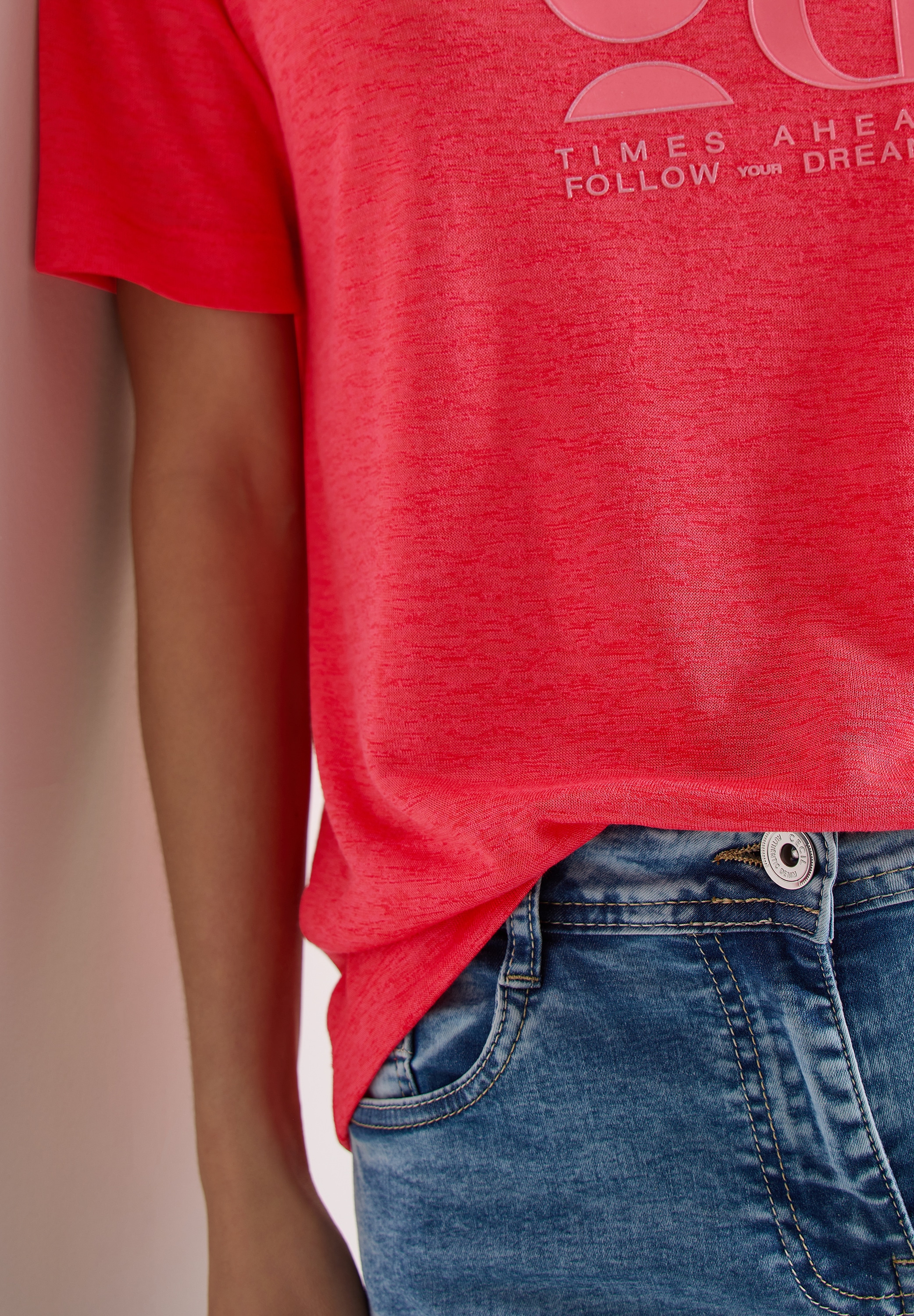 Cecil Kurzarmshirt Sommershirt in Leinen-Optik mit Print
