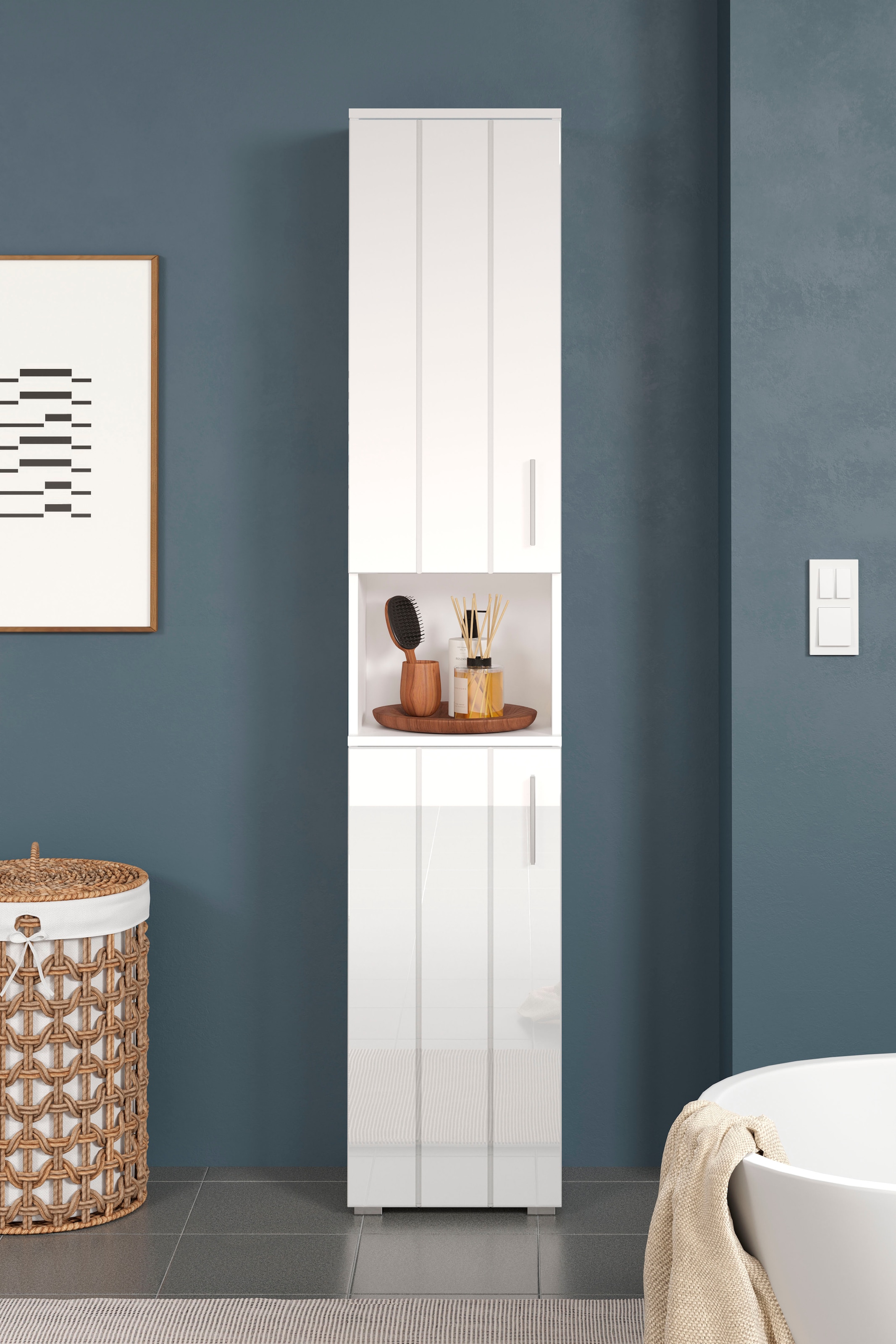 welltime Hochschrank »Prag«, (1 St.), Badmöbel mit wechselbarem Türanschlag - (B/T/H) 37/31/192 cm