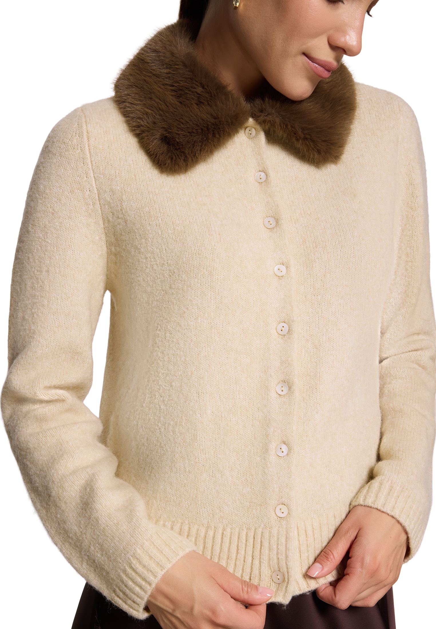 Zero Strickjacke »Casual-Strickjacke mit Kunstfellkragen«