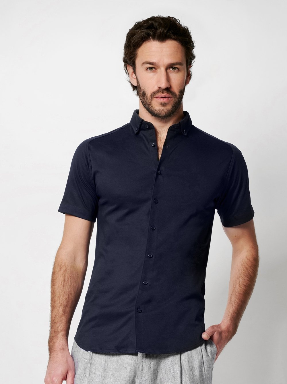DESOTO Kurzarmhemd »Jerseyhemd Casual Modern Button Down halbarm« Flexibler Stretch