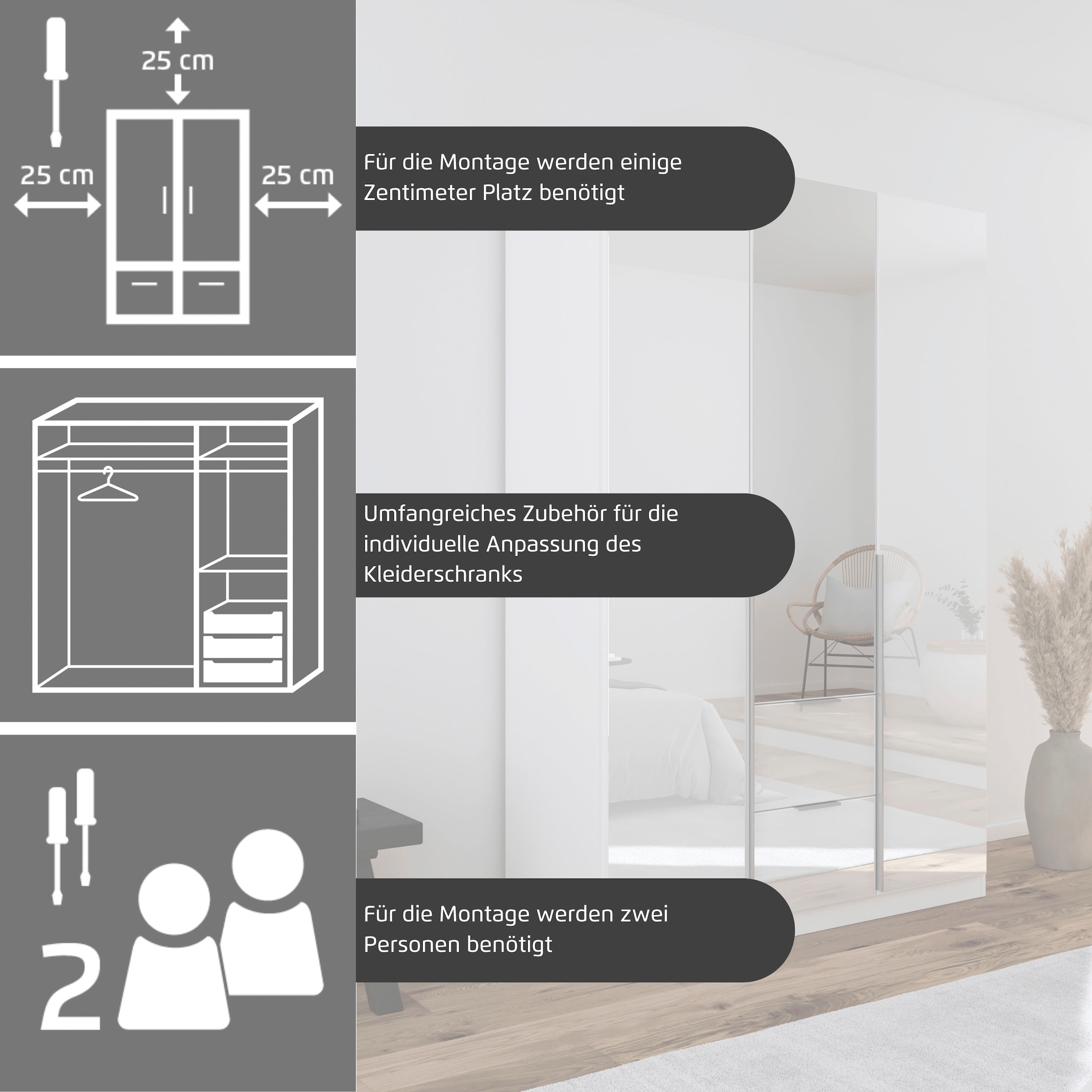 OTTO home Drehtürenschrank »Kleiderschrank Schrank Garderobe AGORDO mit Dekor- oder Hochglanzfront« in zwei Griff-Farben, Breite 360 cm,  mit Außenschubkästen, Serie in 7 Breiten und 2 Höhen MADE IN GERMANY