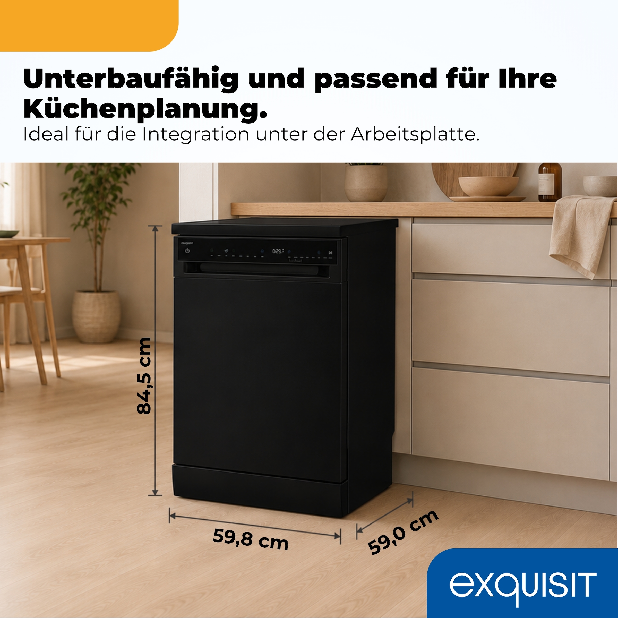 exquisit Standgeschirrspüler »GSP9316-450C schwarz« 10,9 l 16 tlg. Maßgedecke 16 Maßgedecke, LED, Besteckschublade, AquaStop