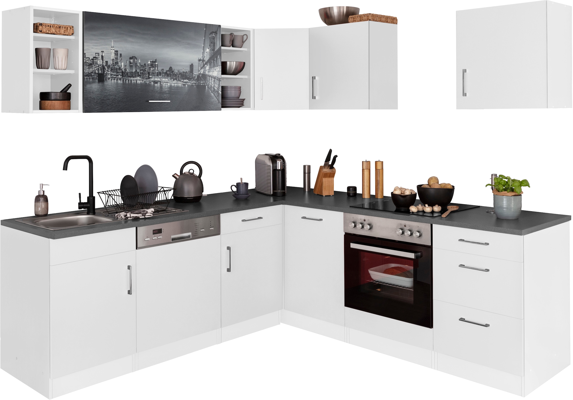 KOCHSTATION Küchenzeile "KS-Paris - Küchen mit einzigartigen Fotomotiven auf den Fronten" Stellbreite 220/220 cm, wahlweise mit E-Geräten, mit Motivdruck