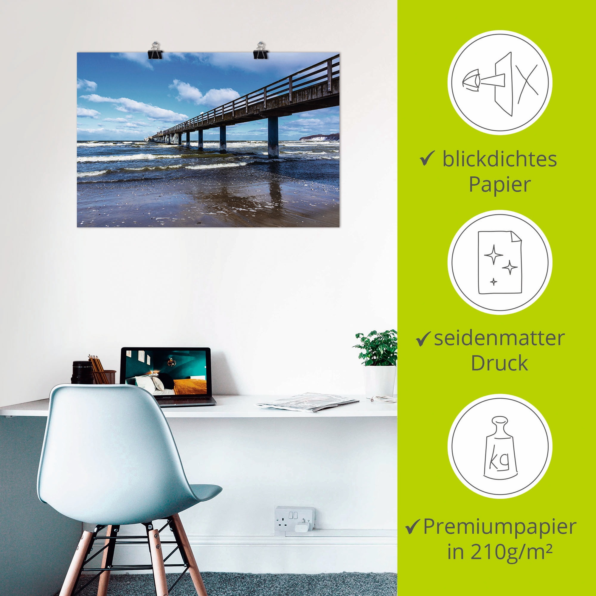 Artland Poster »Die Seebrücke in Zingst im Winter«, Brücken, (1 St.), als Alubild, Leinwandbild, Wandaufkleber oder Poster in versch. Größen