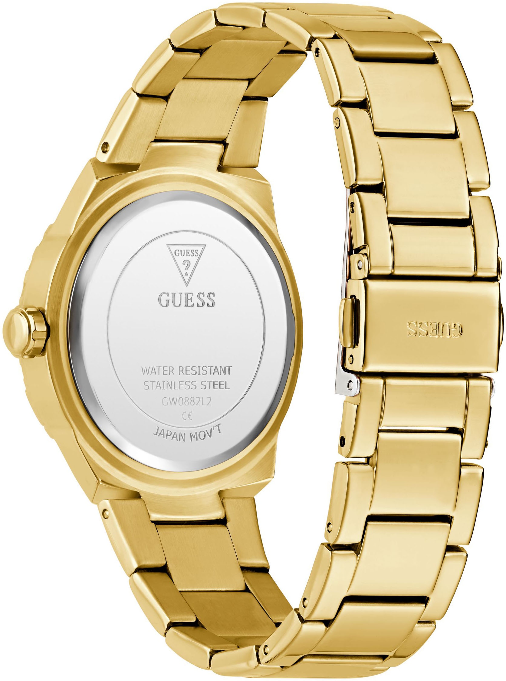 Guess Quarzuhr »SANGRIA« Armbanduhr, Damenuhr, Edelstahlarmband