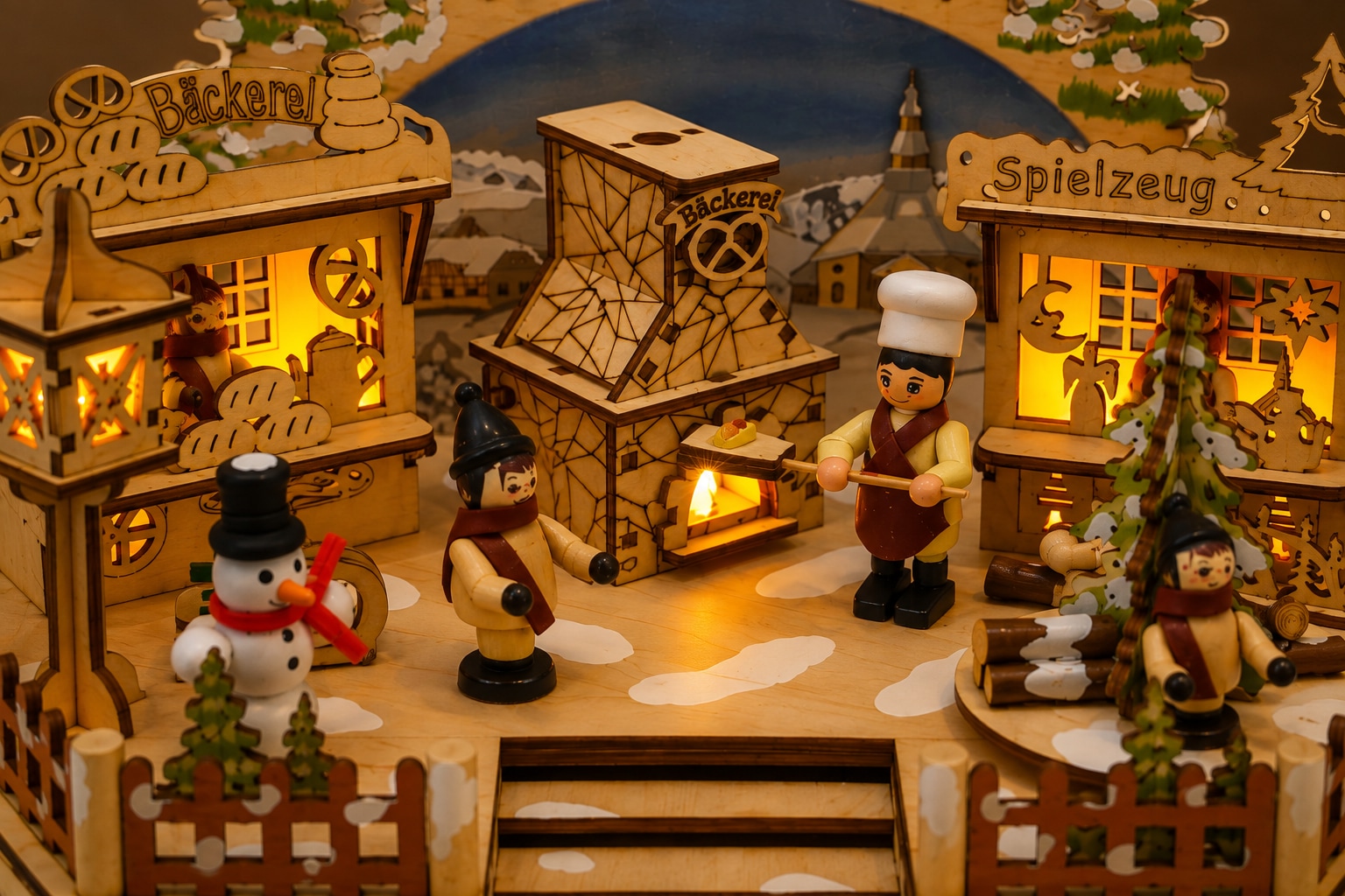OTTO home Spieluhr »LED Weihnachtsdorf, 1 Stück« Weihnachtsdorf aus Holz mit LED, Gratis-Hänger, 6h-Lichttimer