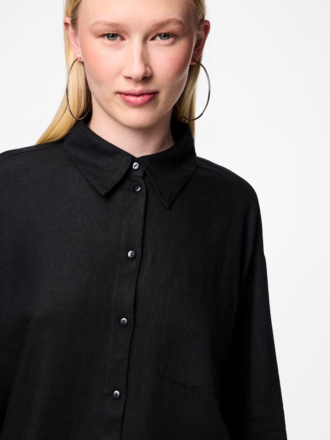 pieces Hemdbluse »PCPIA LS LOOSE SHIRT WVN NOOS«, mit Leinen