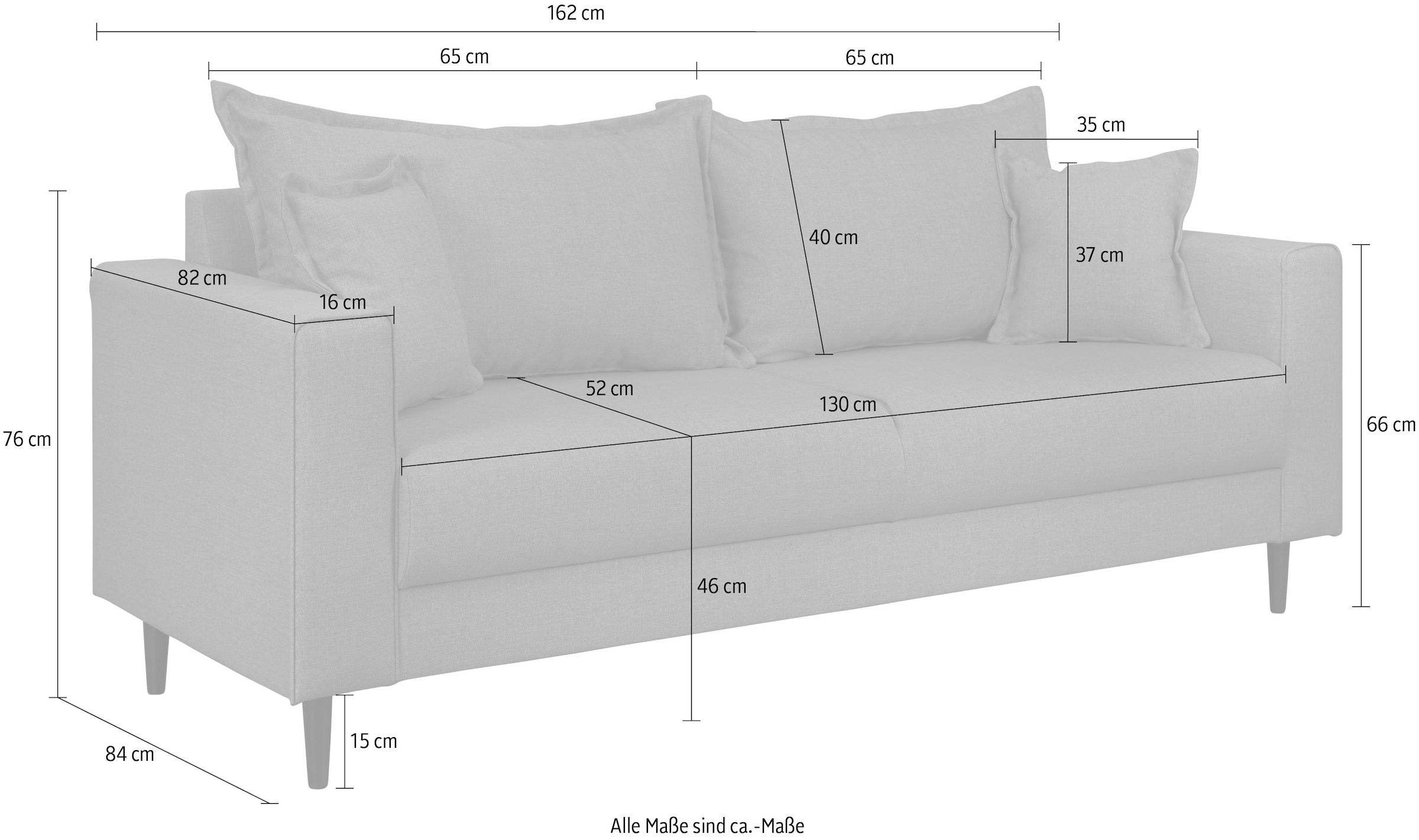 Home affaire 2-Sitzer »VEYRAS«, hoher Sitzkomfort, incl. Zierkissen mit Keder, B/T/H: 162/84/76 cm