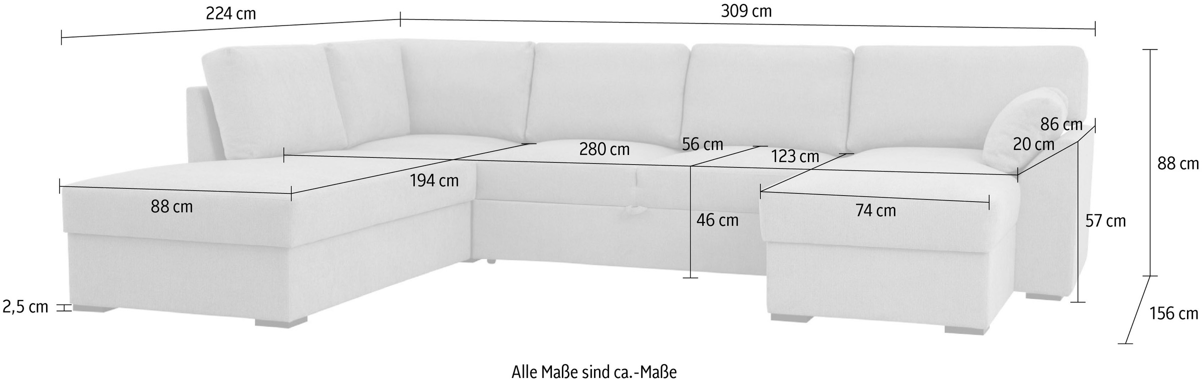 Home affaire Wohnlandschaft »Citry«, Breite 309 cm, Chenille, Bettfunktion, Bettkasten, U-Form