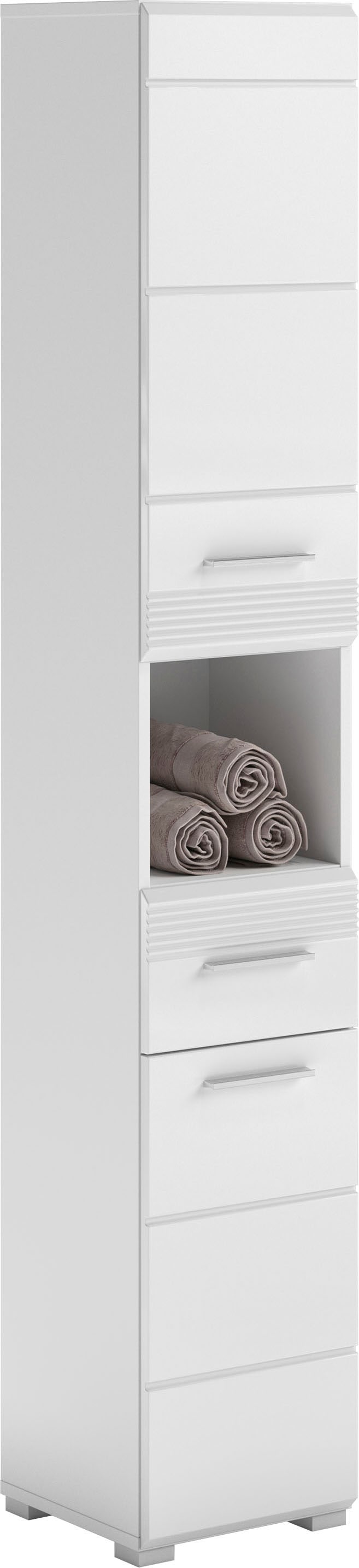 INOSIGN Hochschrank »Malmö, Breite 30 cm, 2 Türen, 1 Schubkasten, 1 offenes Fach, MDF-Front«, in verschiedenen Farben erhältlich, Badmöbel, Badschrank, Schrank, Bad
