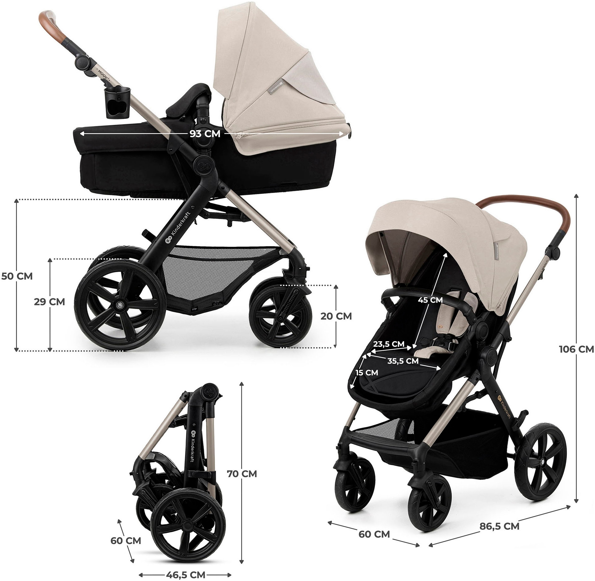 Kinderkraft Kombi-Kinderwagen »MOOV 2 4in1 EVA« 27 kg mit EVA-Rädern