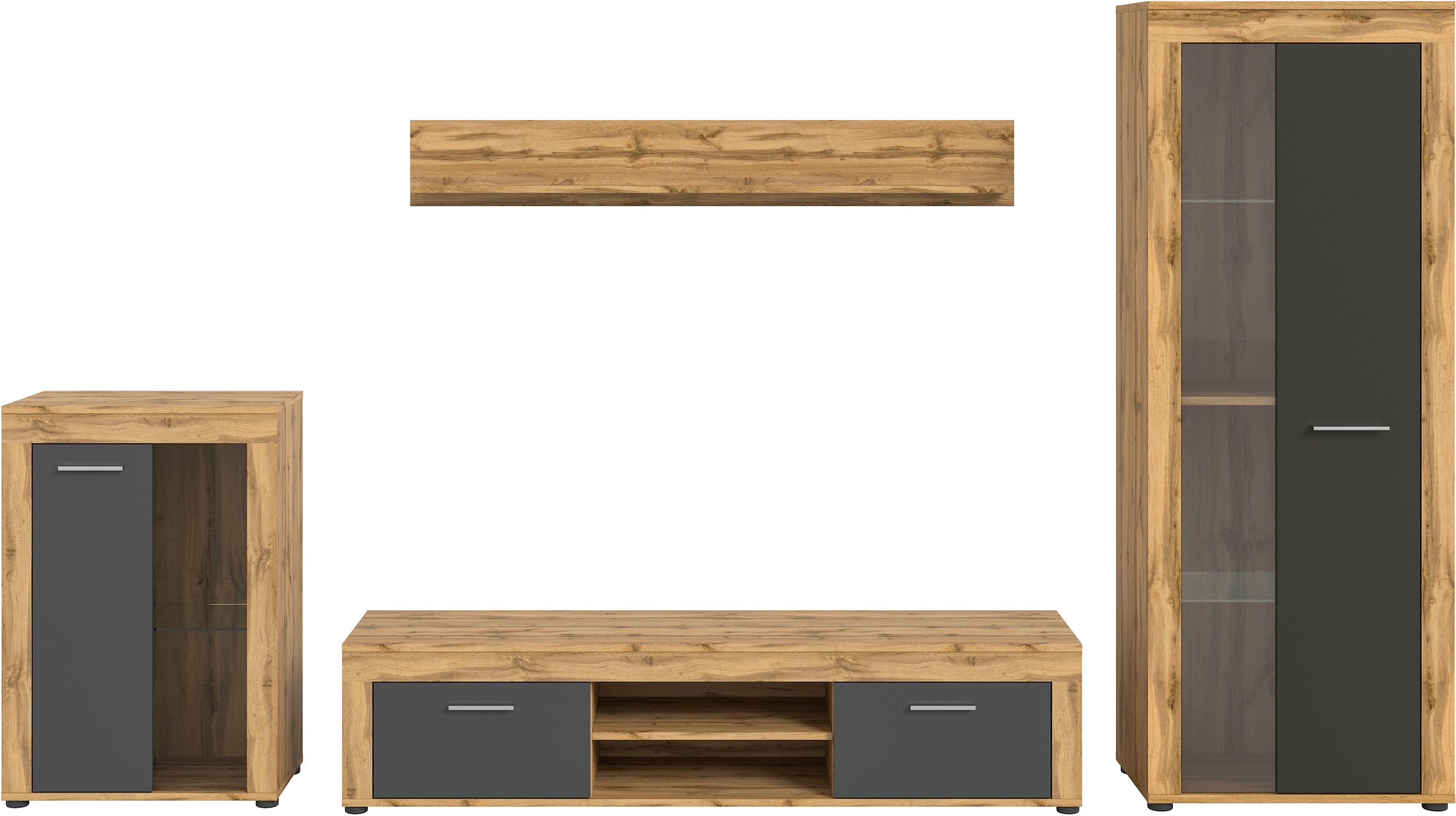 Home affaire Wohnwand »Aosta,  4-tlg., best. aus: Vitrine, Lowboard, Wandboard & Vitrine hoch« 4 Stk. tlg.