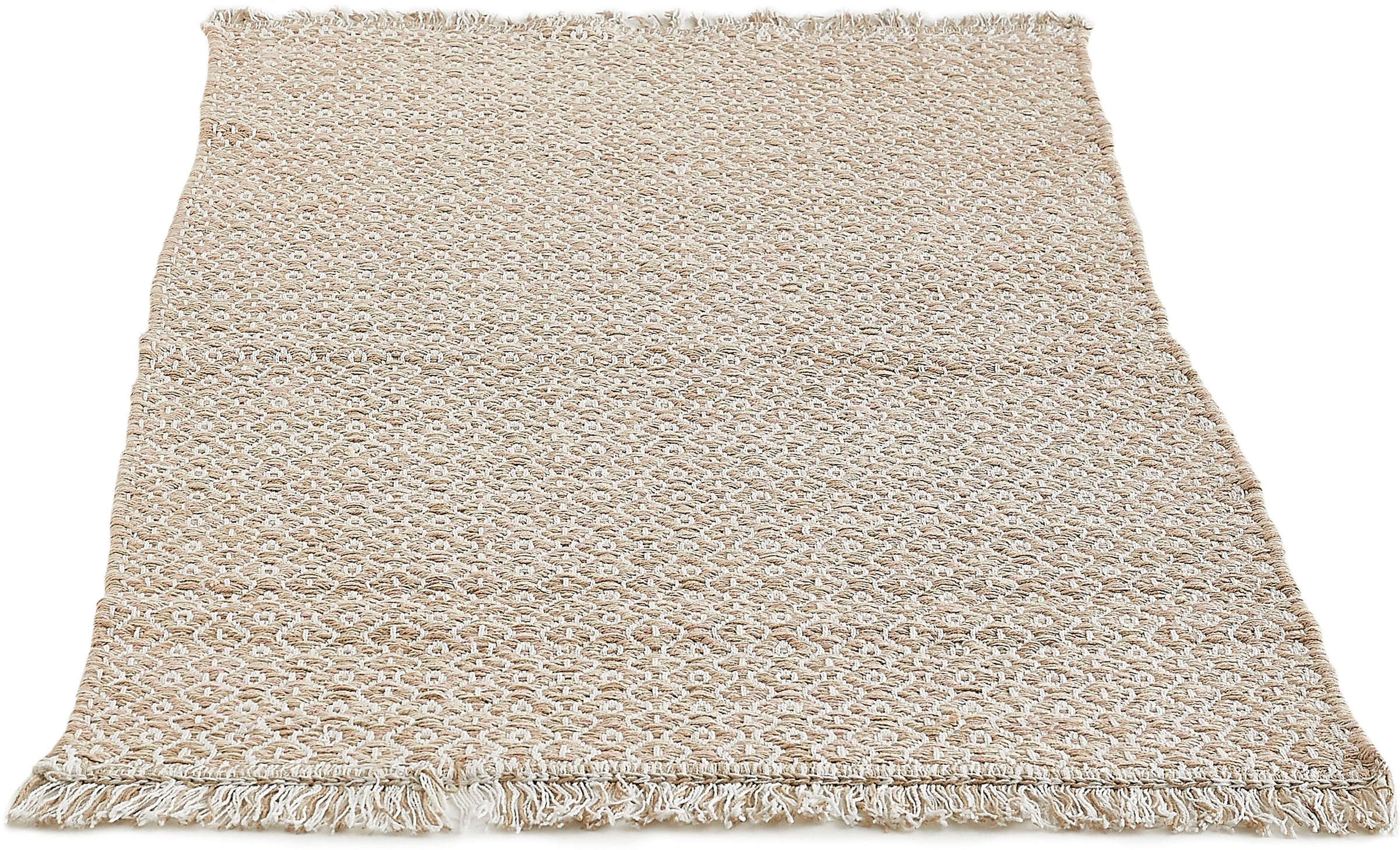 my home Teppich »Nivala«, rechteckig, 10 mm Höhe, Flachgewebe, Rauten Motiv, reine Baumwolle, mit Fransen