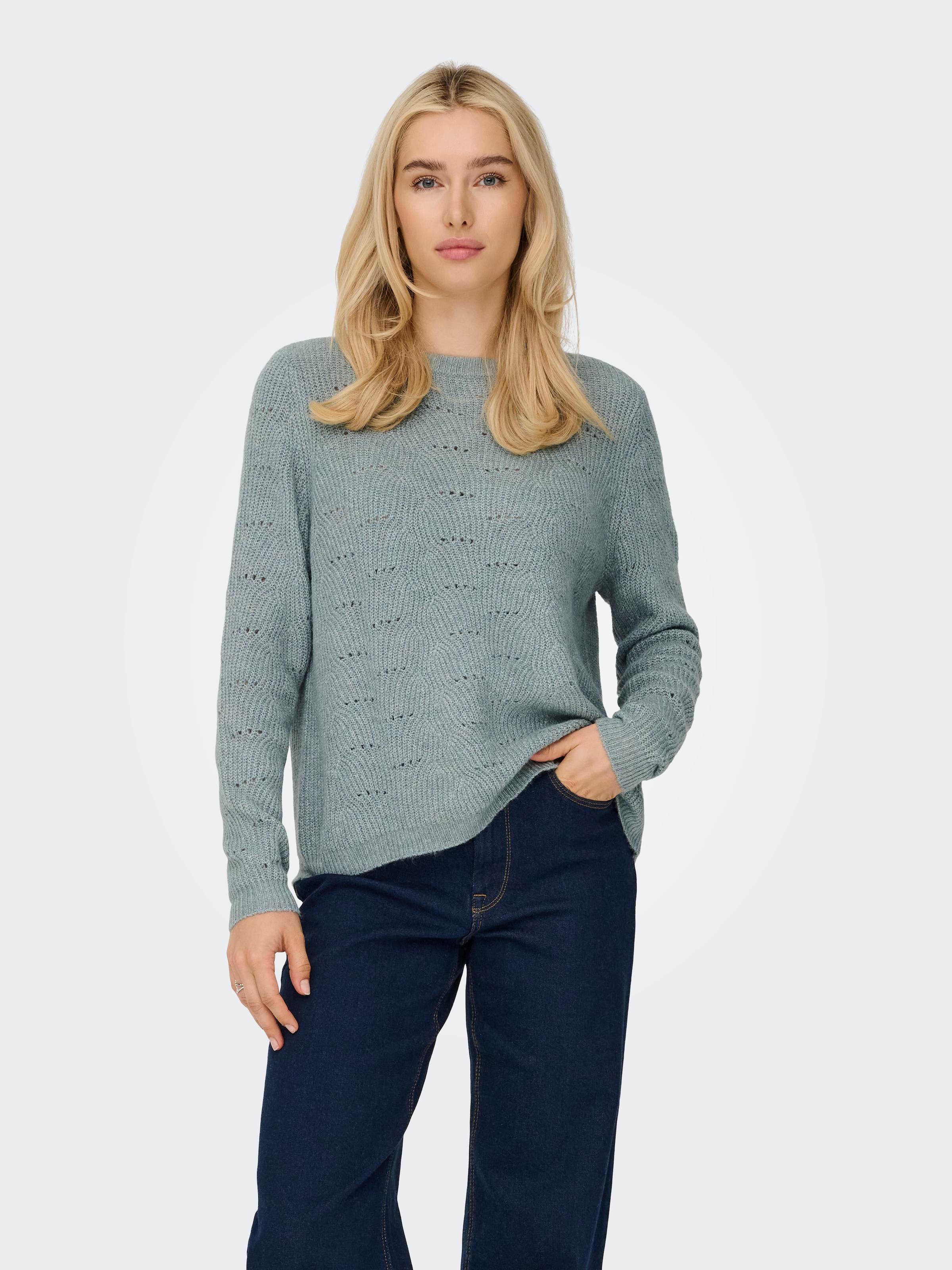 ONLY Rundhalspullover »ONLLOLLI L/S PULLOVER KNT NOOS« Materialmix