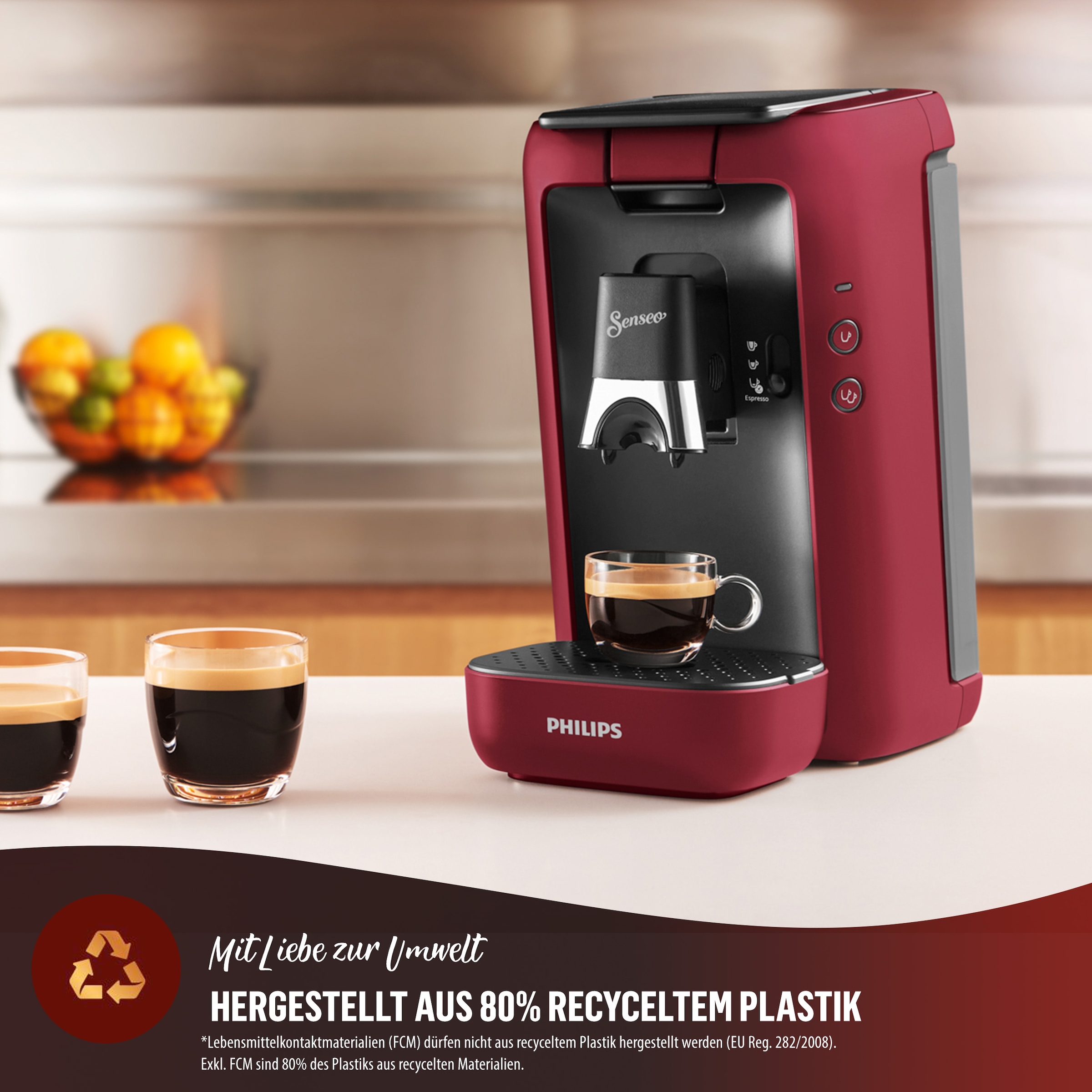 Philips Senseo Kaffeepadmaschine »Maestro CSA260/90, mit drei Kaffee-Einstellungen«, aus 80% rec. Plastik, Memo-Funktion, inkl. Gratis-Zugabe, Wert 14€ UVP