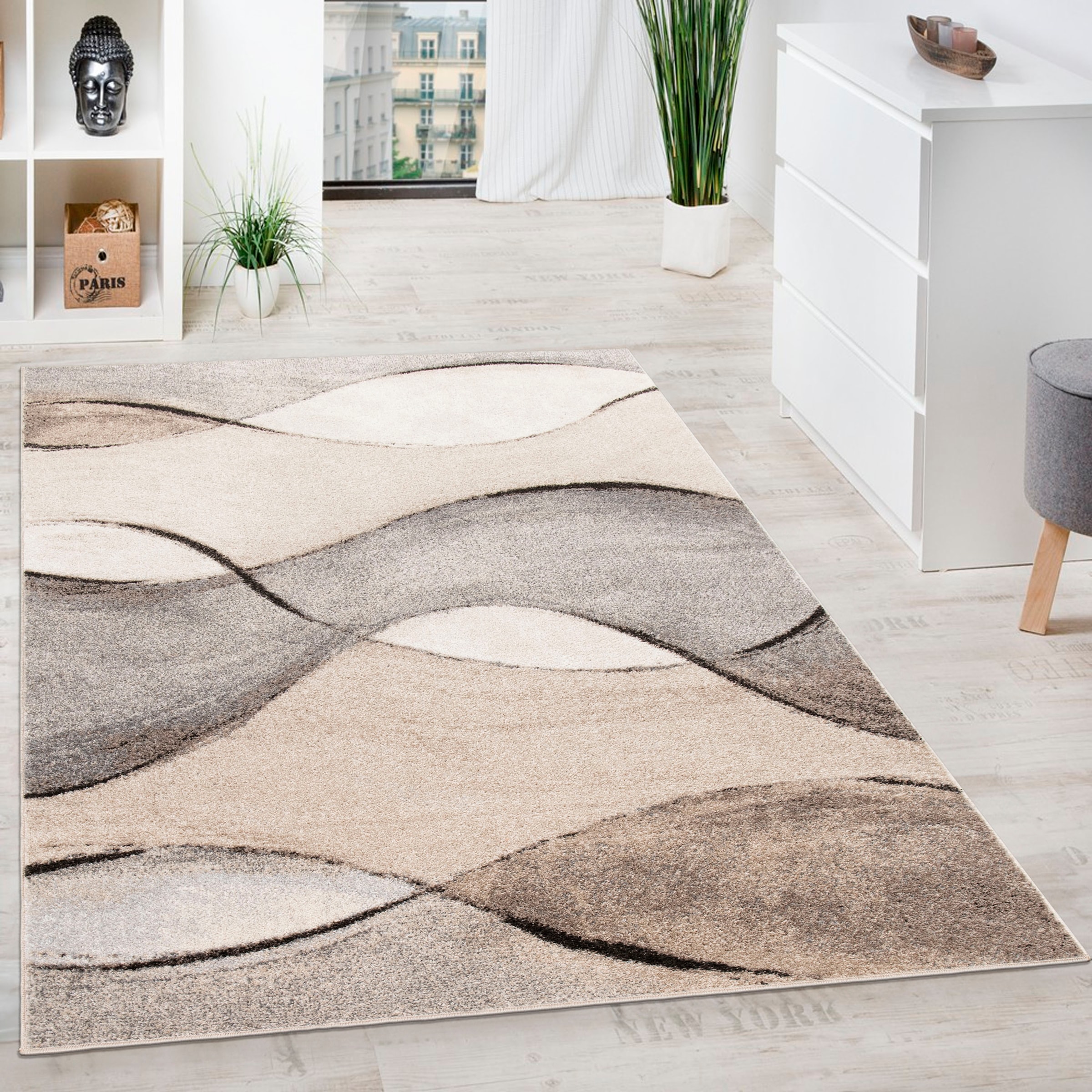 Paco Home Teppich »Elegance 755«, rechteckig, 14 mm Höhe, modernes Wellen-Design, ideal im Wohnzimmer & Schlafzimmer