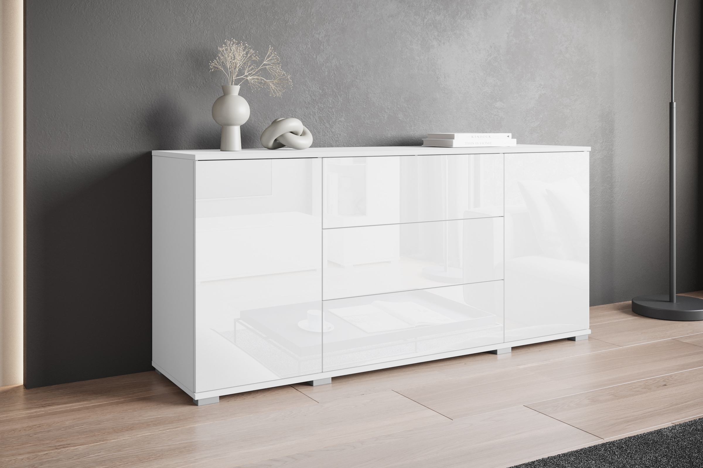 INOSIGN Sideboard »Kenia«, (1 St.), Modernes Sideboard mit 3 Schubladen und 4 Fächern, Breite 150 cm