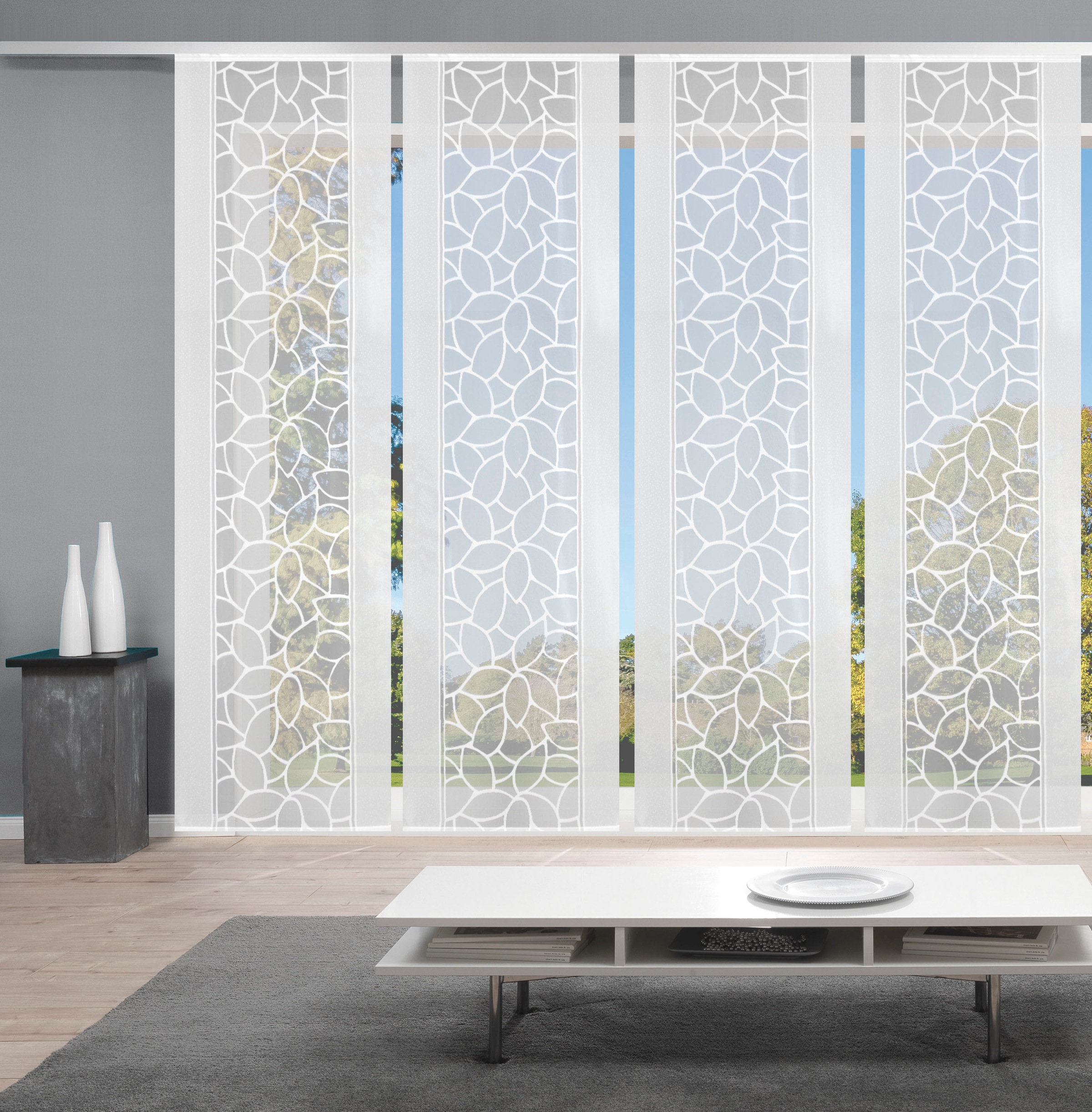 HOME WOHNIDEEN Schiebegardine "JENNA" Klettband 4 Stk. tlg. Schiebevorhang Jacquard Set