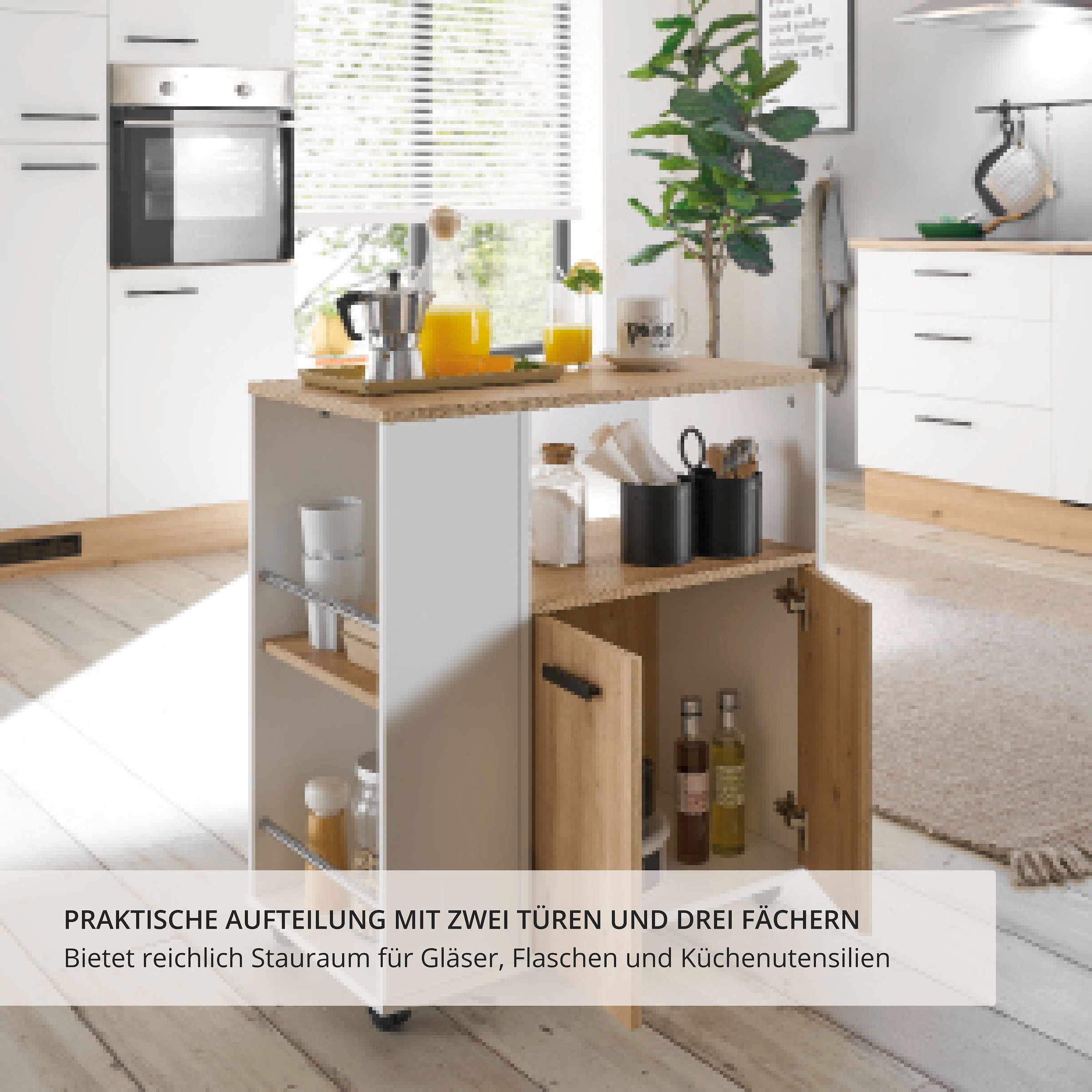 BASIC by Balculina Küchenwagen »Bartender,Rollwagen,Küchenwagen,Servierwagen« 1 Stk. tlg. Breite 75 cm, auf 4 Rollen, diverse Ablagen