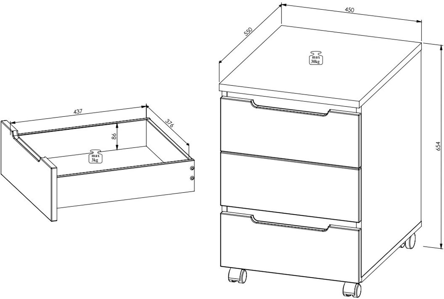 Innostyle Container »Memphis Rollcontainer,45x66x55cm (B/H/T)«, (1 St.), 3 Schubkästen, Soft-Close, ABS-Kantenschutz, 2 Rollen mit Bremse