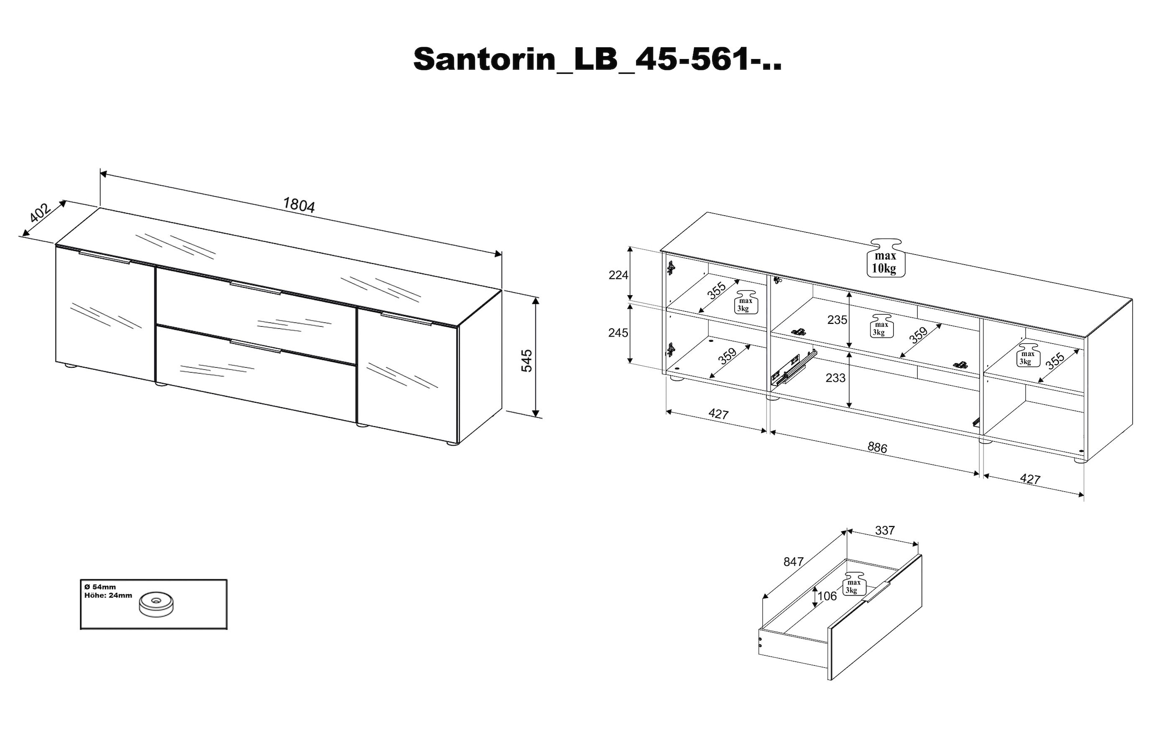 HBZ Lowboard »Santorin, BxHxT 180x99x40 cm«, (1 St.), Breite 180cm, Softclose für Türen und Schubkästen, Melaminbeschichtung