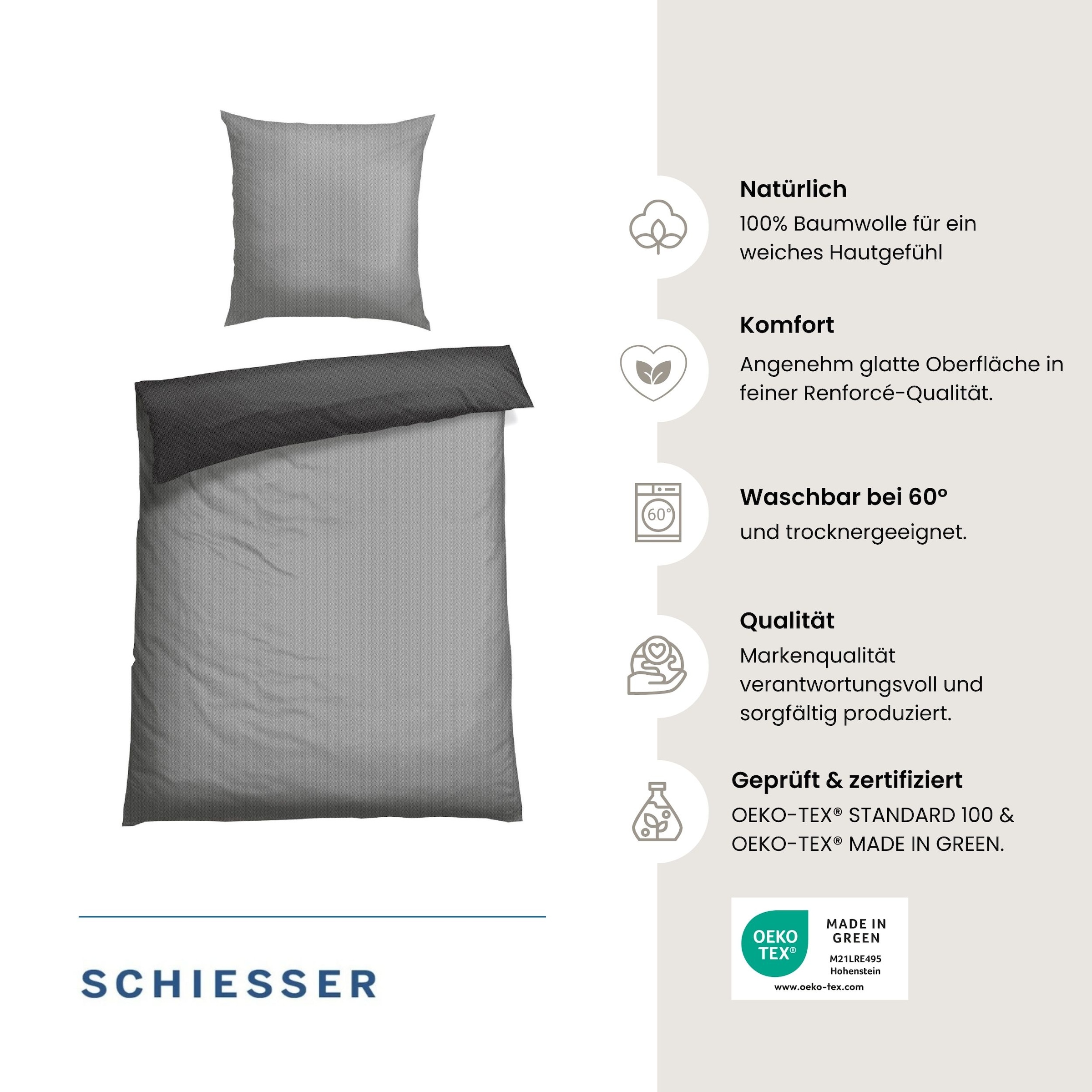 Schiesser Bettwäsche »Silva in einem simplen Minimaldessin in angesagter Strickoptik« 2 Stk. OEKO-TEX® MADE IN GREEN