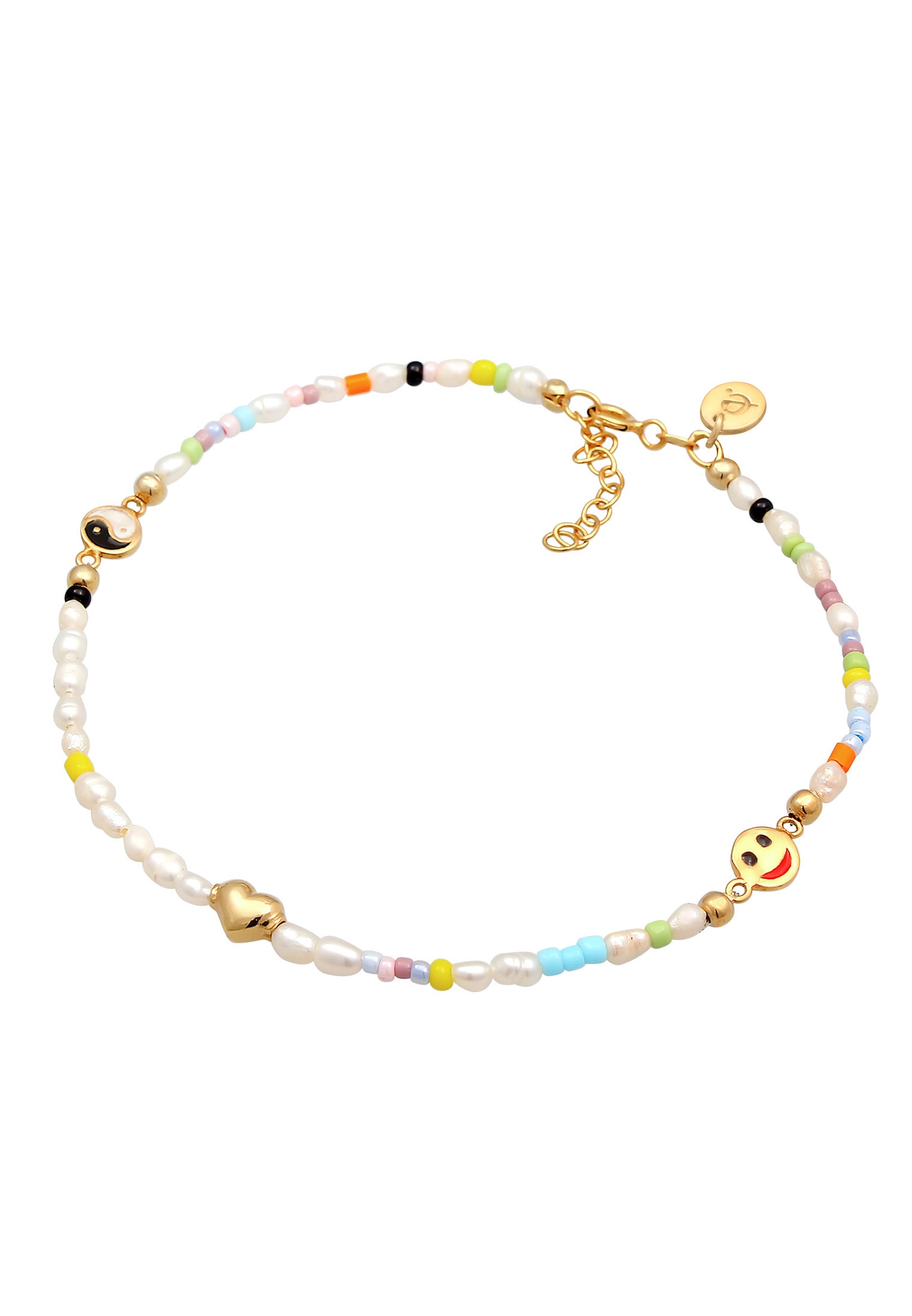 Elli Premium Fußkette »Fußschmuck Süßwasserperlen Yin & Yang Herz Smiling 925 Silber«