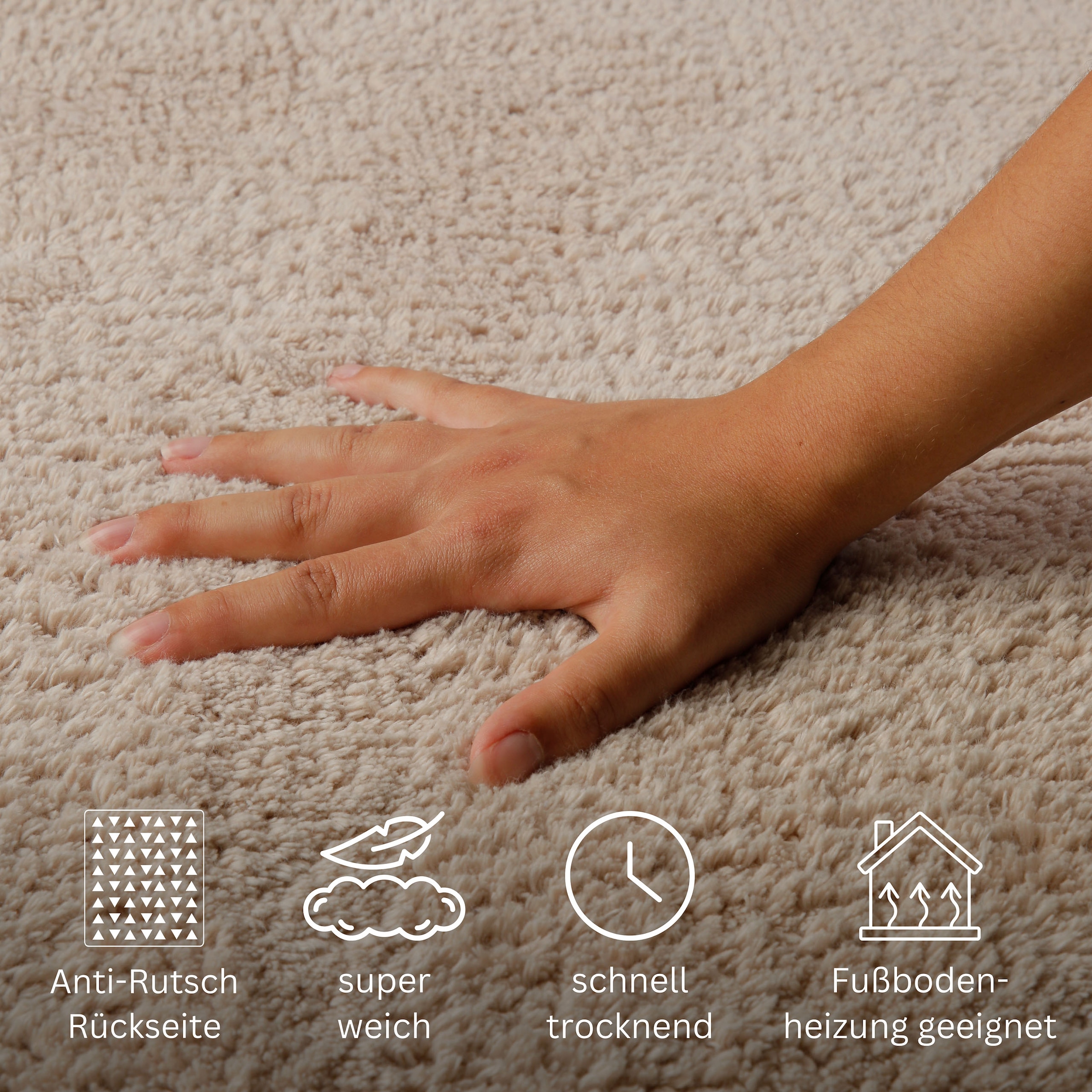 OTTO home Badematte »Meellor, uni, viele Farben, Badvorleger, Badezimmer Teppich« Höhe 20 mm rutschhemmend beschichtet fußbodenheizungsgeeignet Badteppich, getuftet, modern, Uni, antirutsch, flauschig, Baumwolle