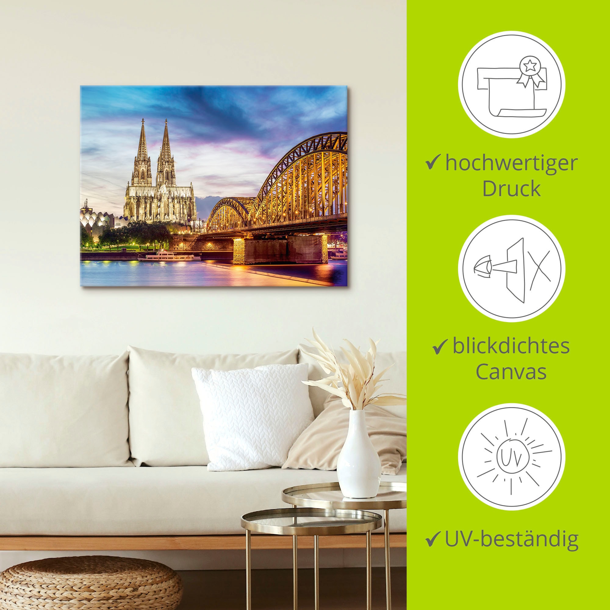 Artland Wandbild »Dom und Brücke in Köln«, Deutschland, (1 St.), als Leinwandbild, Poster in verschied. Größen