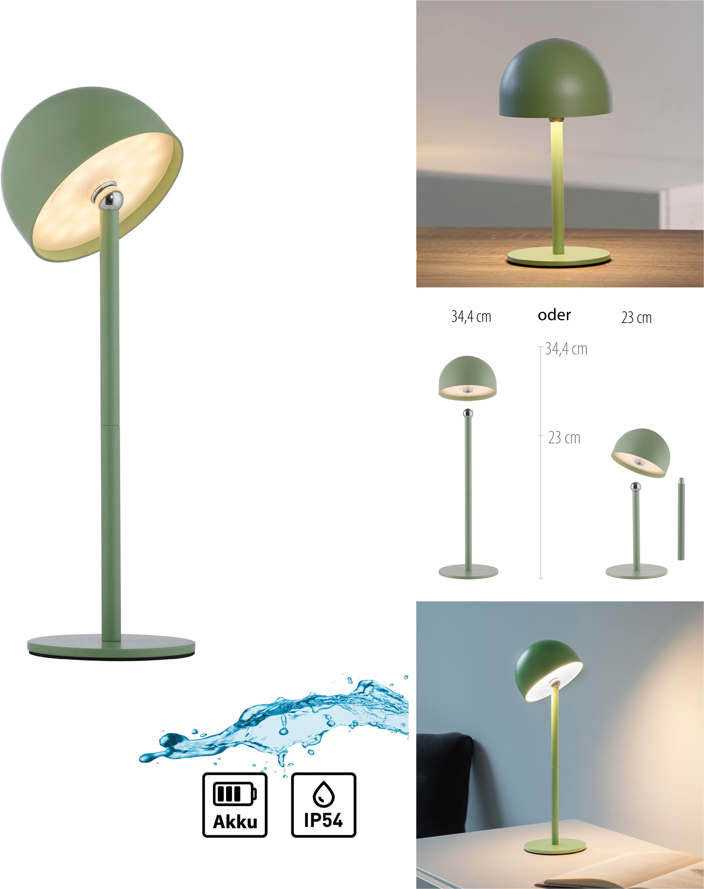 OTTO home Tischleuchte »Akku Tischlampe Gerrin Indoor Outdoor, magnetischer Flaschenaufsatz« LED-Board Warmweiß Pilzlampe Flaschenaufsatz, Regulierung der Lichtstärke, Pilz, Lampe